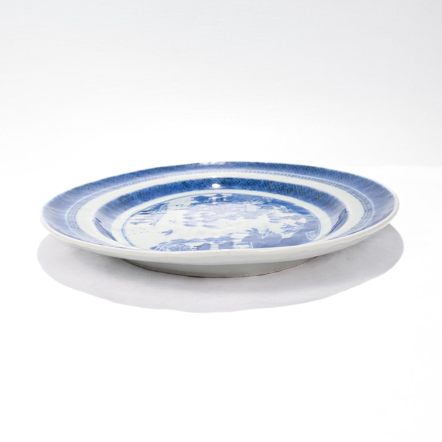 Antique Blue & White Nanking Pattern Chinese Export Porcelain Serving Tray 7