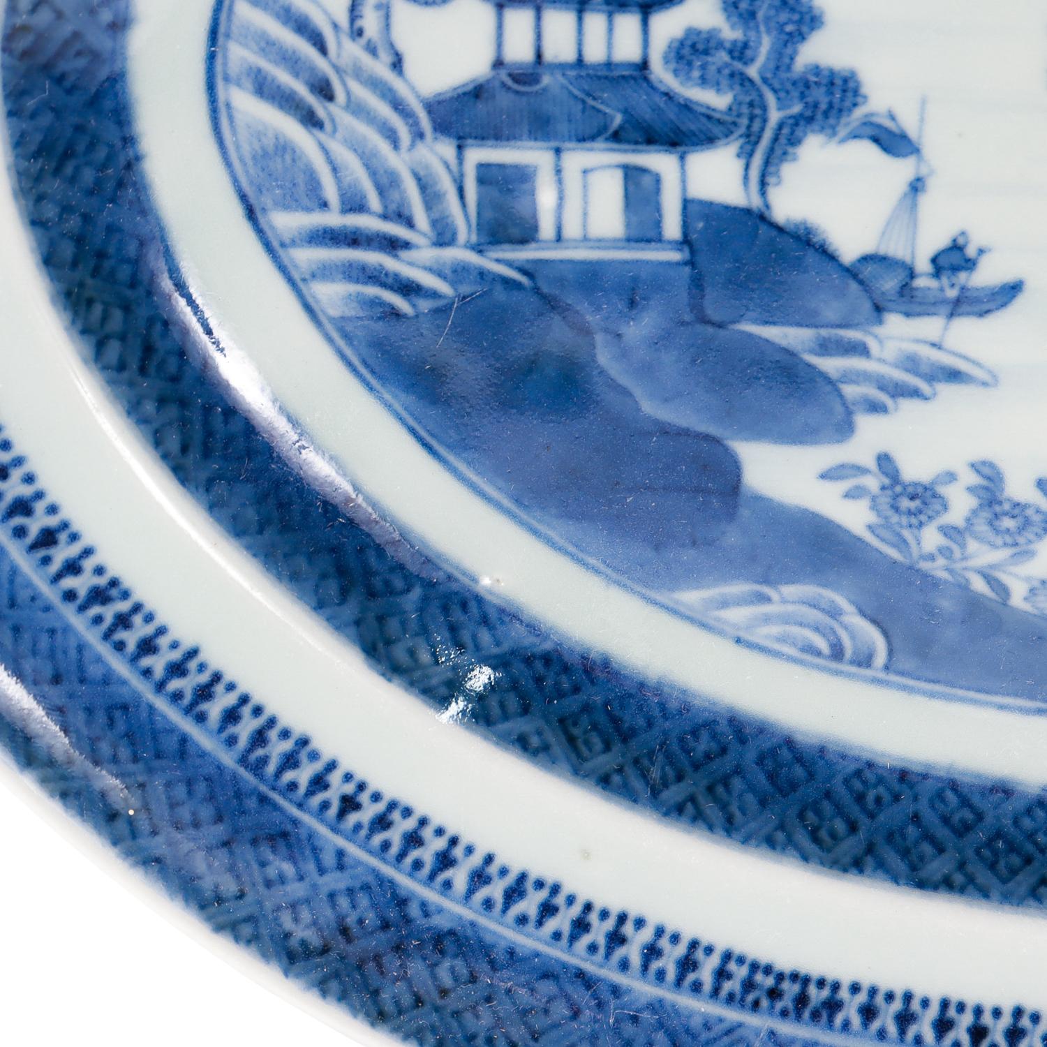 Antique Blue & White Nanking Pattern Chinese Export Porcelain Serving Tray 10