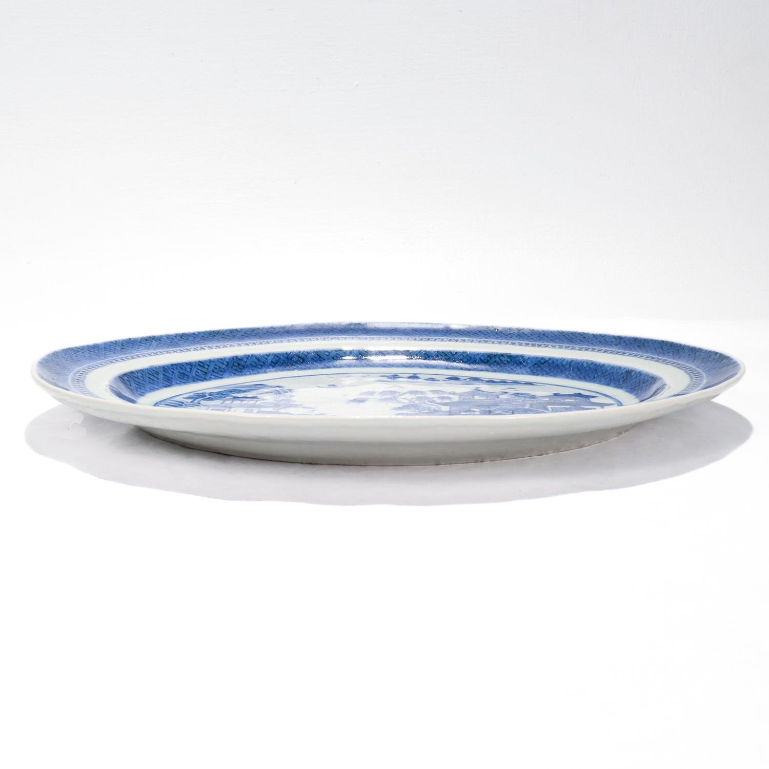 Antique Blue & White Nanking Pattern Chinese Export Porcelain Serving Tray 4