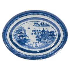 Antique Blue & White Nanking Pattern Chinese Export Porcelain Serving Tray