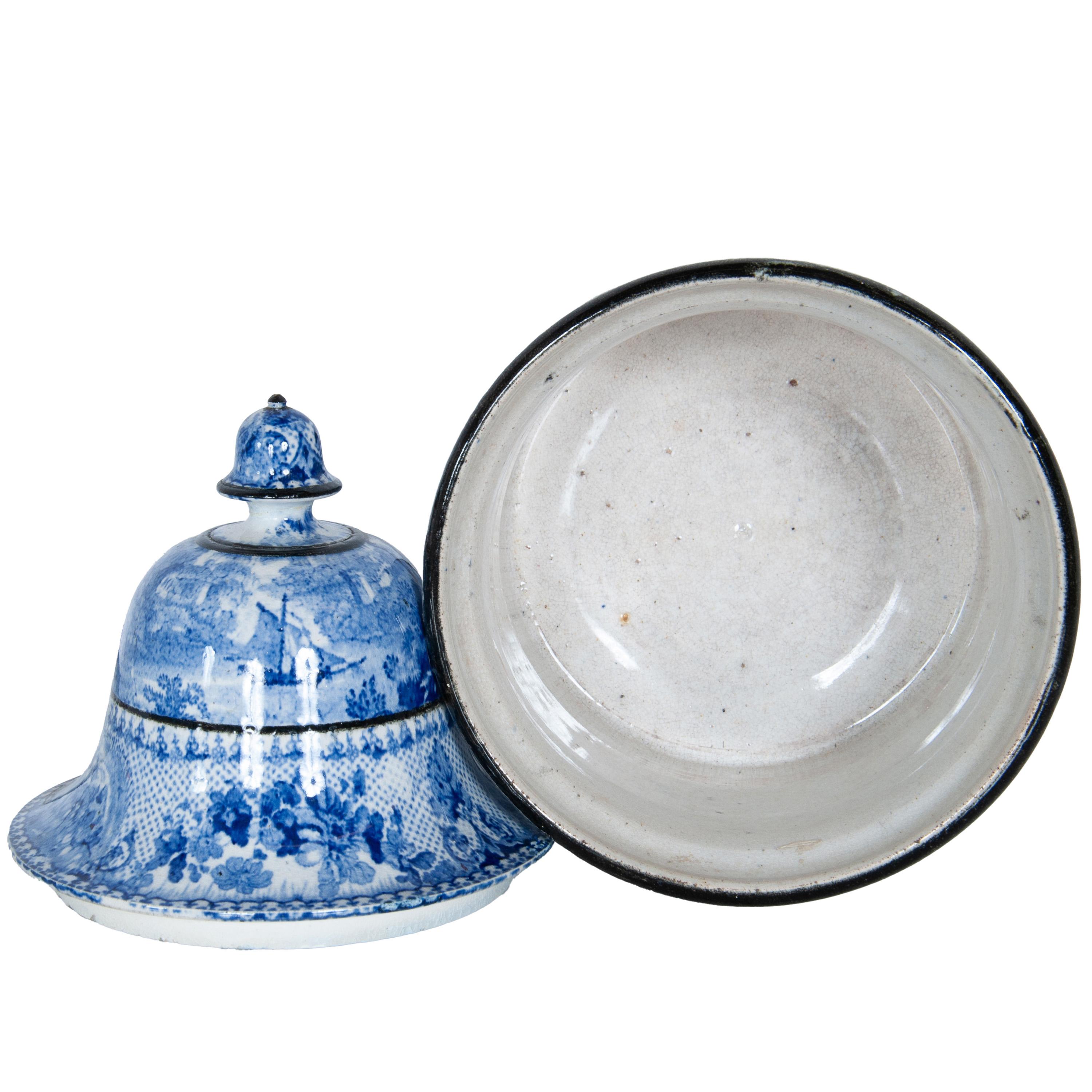 Antique Blue & White Pearlware Pottery Humidor 