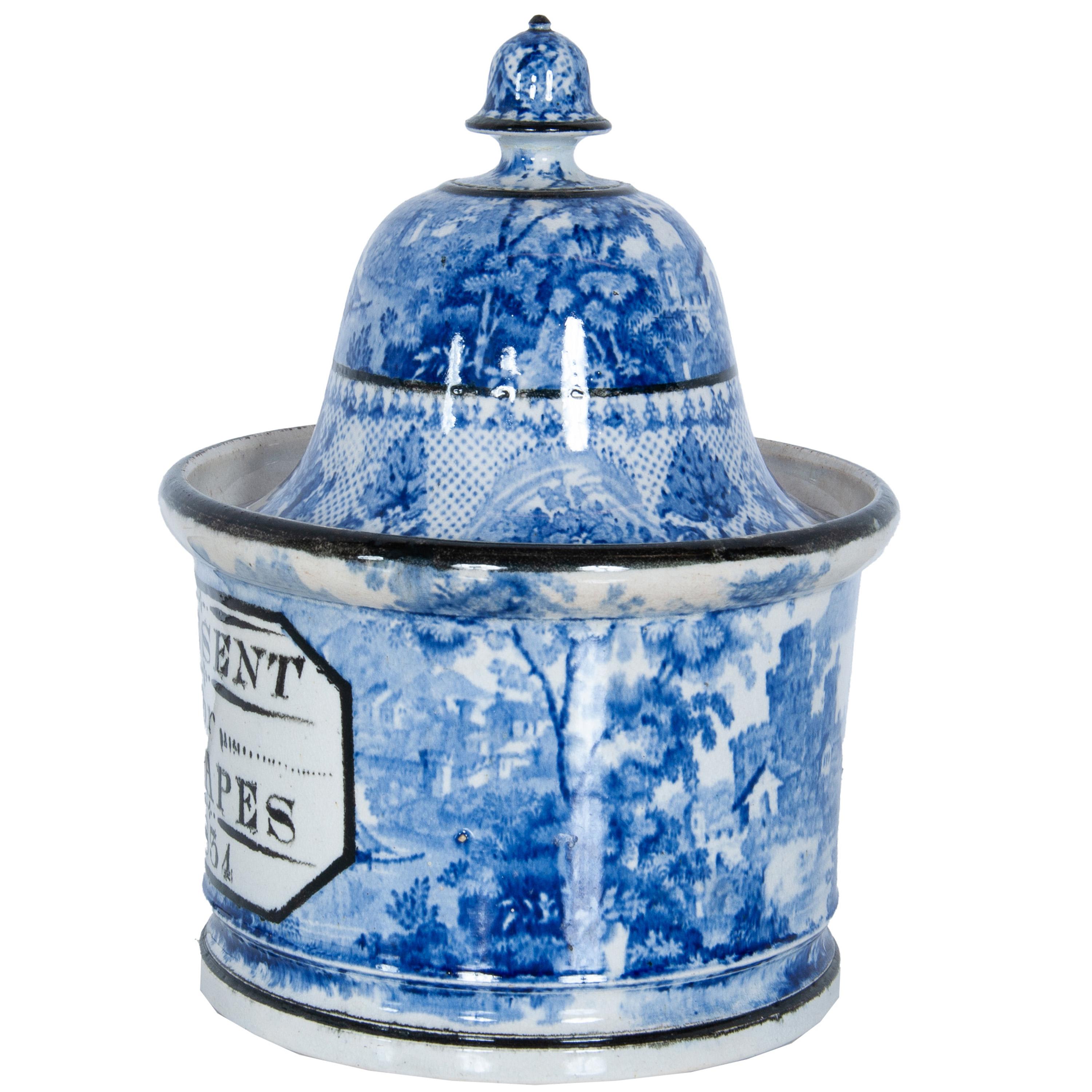 Antique Blue & White Pearlware Pottery Humidor 