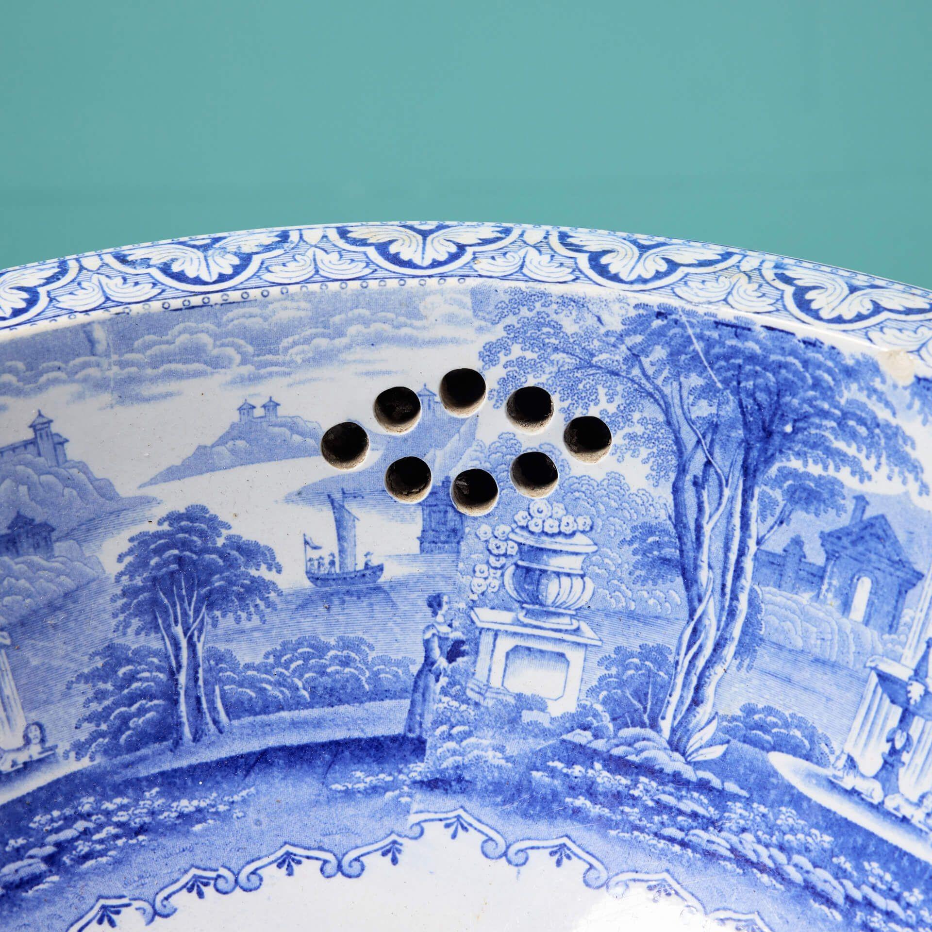 Victorian Antique Blue & White Transfer Print Bowl Sink For Sale