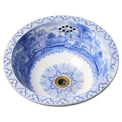 Used Blue & White Transfer Print Bowl Sink