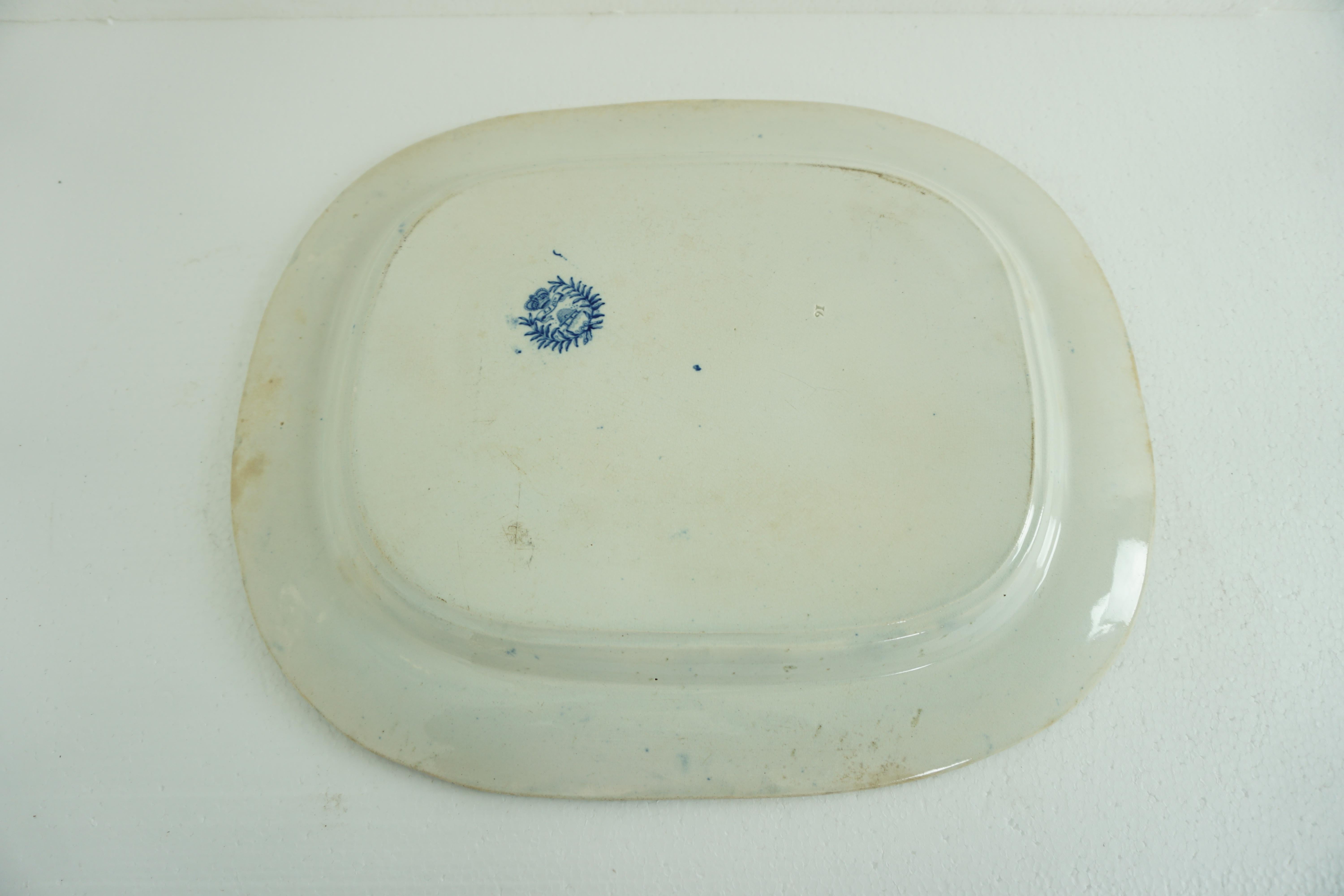 Antique Blue Willow Platter Transferware Pottery, England, circa 1840, 1965 In Good Condition In Vancouver, BC