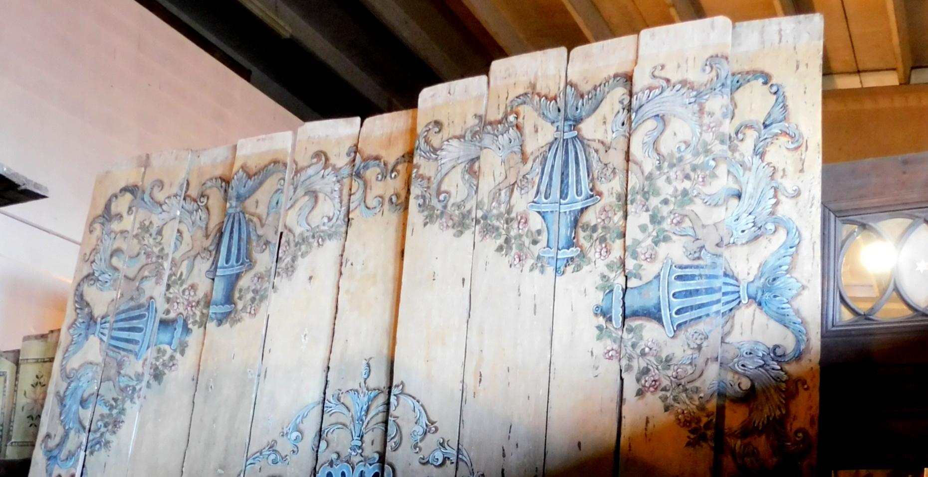 Antique Blue Yellow Hand Painted Wooden Ceiling, 1700, Italy 2