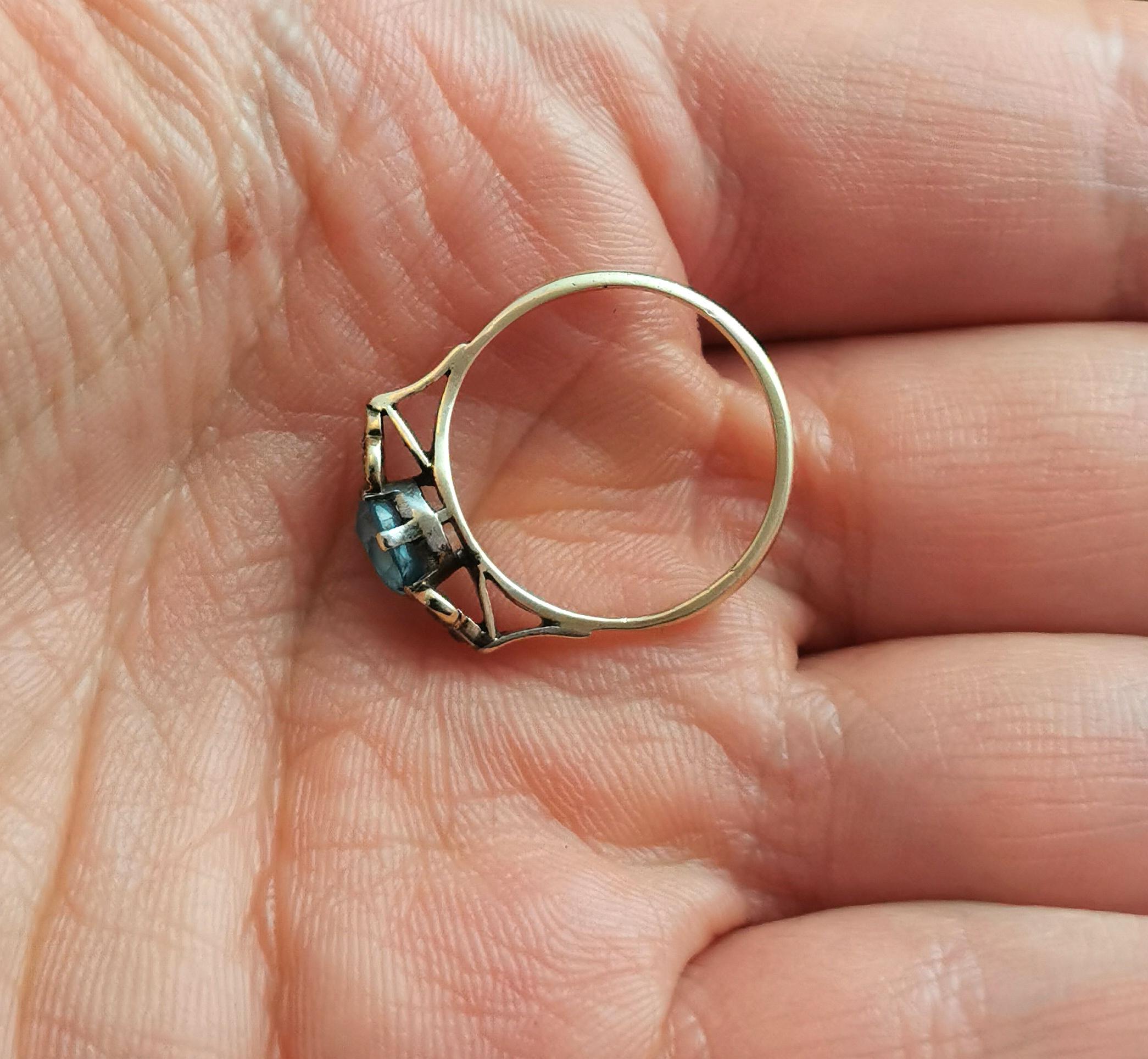 Antique Blue Zircon and Diamond Ring, 18k Gold and Platinum, Art Deco 2