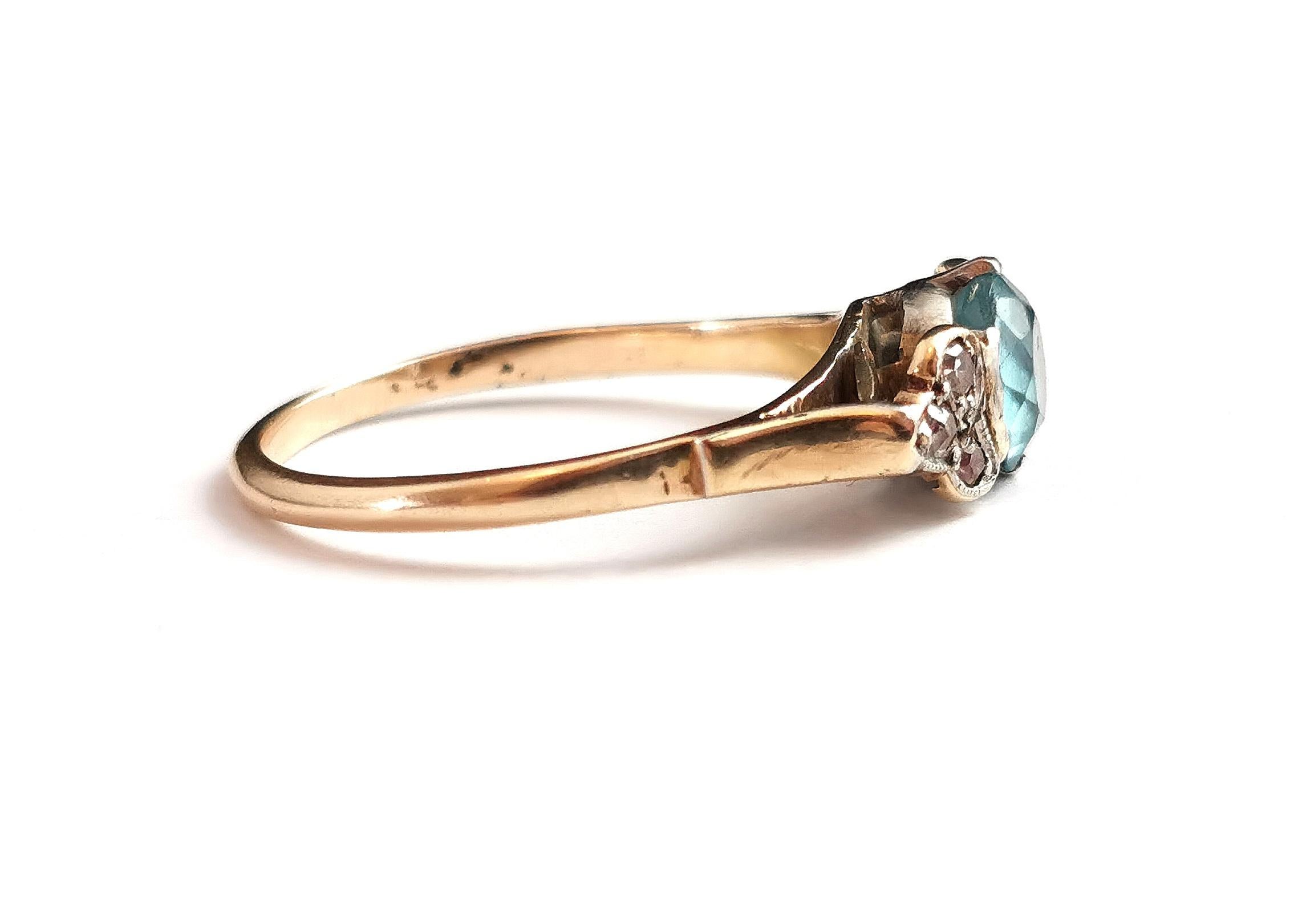 Antique Blue Zircon and Diamond Ring, 18k Gold and Platinum, Art Deco 4