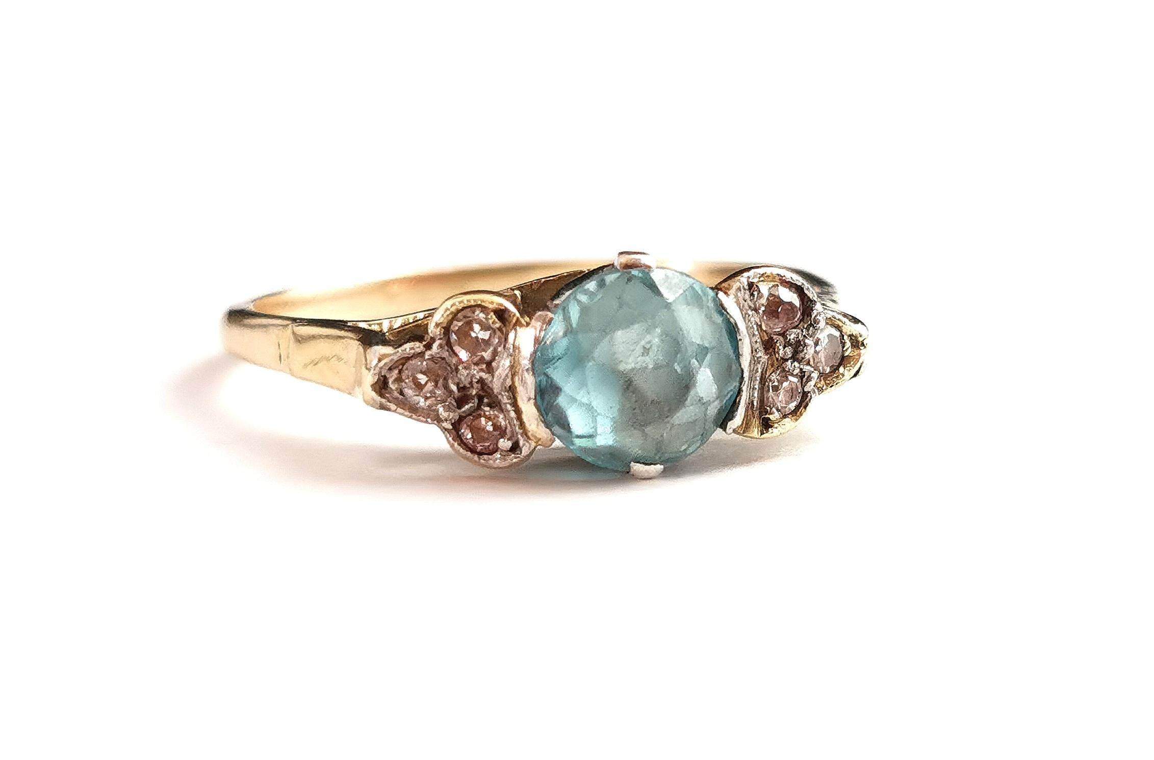 Antique Blue Zircon and Diamond Ring, 18k Gold and Platinum, Art Deco 5