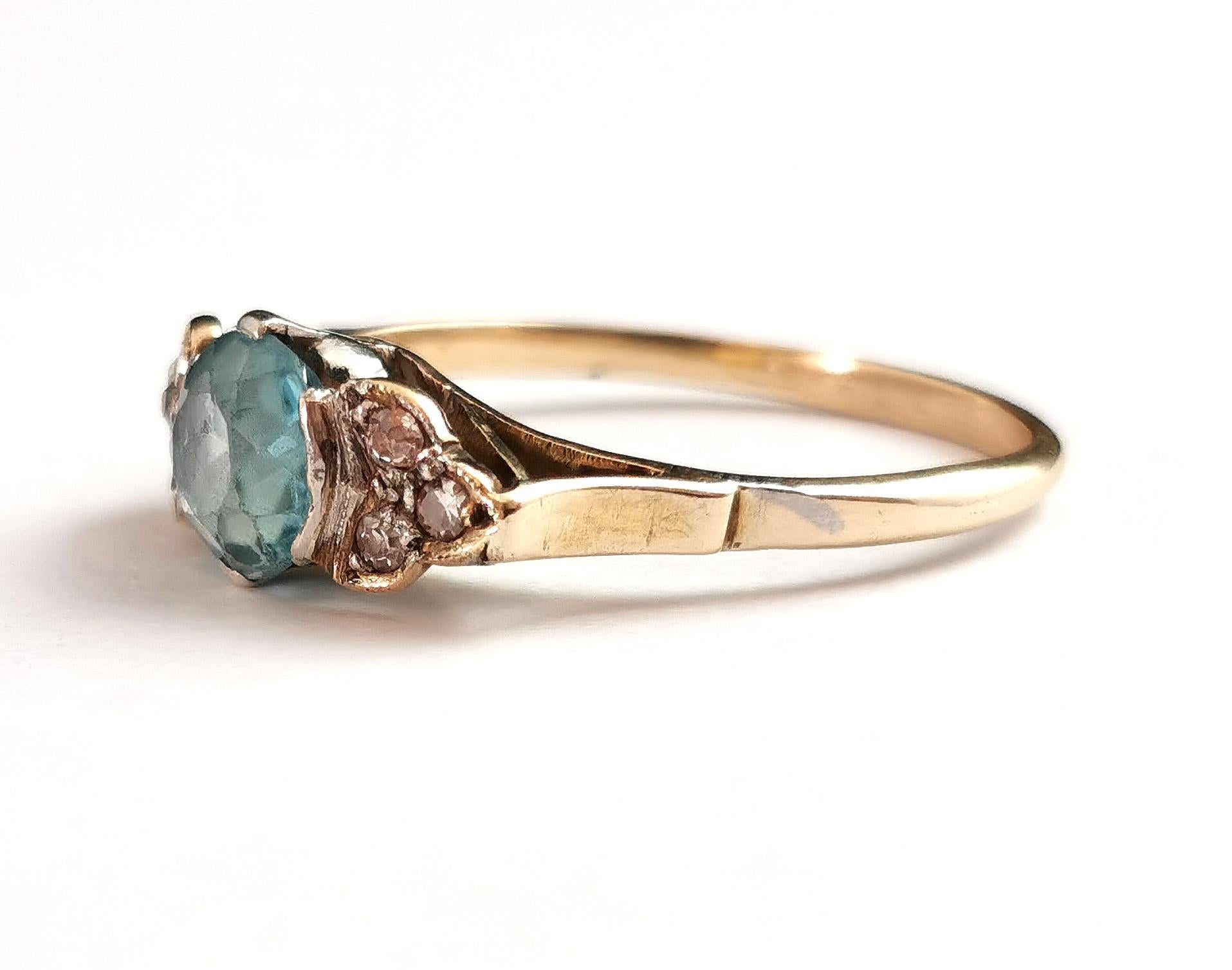 Antique Blue Zircon and Diamond Ring, 18k Gold and Platinum, Art Deco 6
