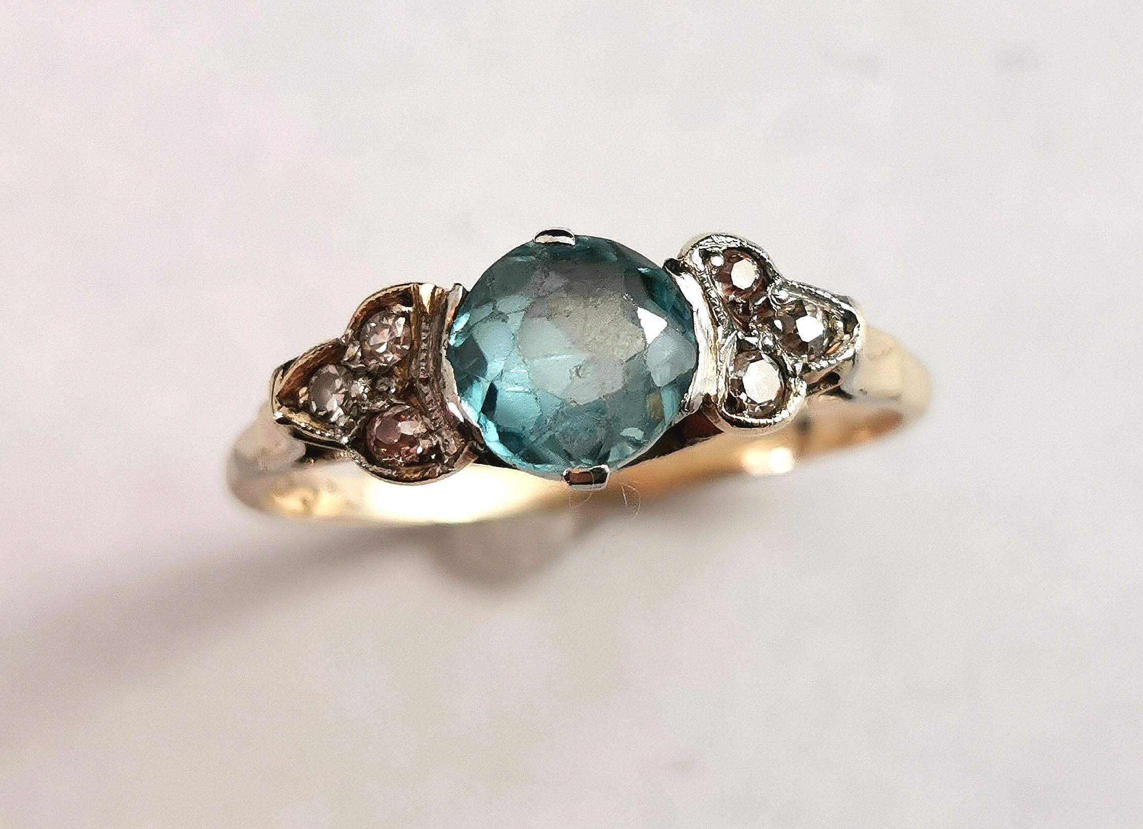 Antique Blue Zircon and Diamond Ring, 18k Gold and Platinum, Art Deco 7