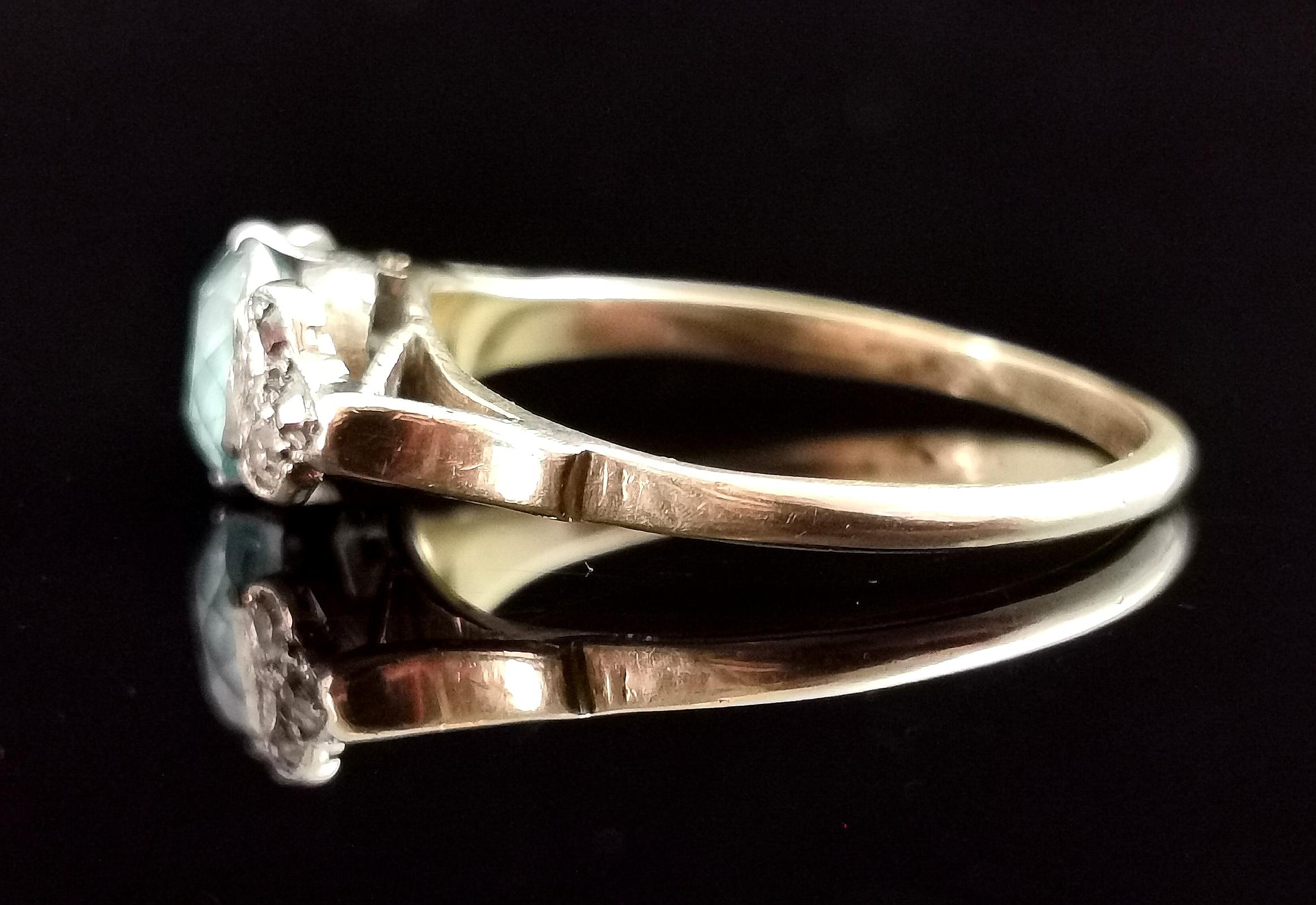 Antique Blue Zircon and Diamond Ring, 18k Gold and Platinum, Art Deco In Fair Condition In NEWARK, GB