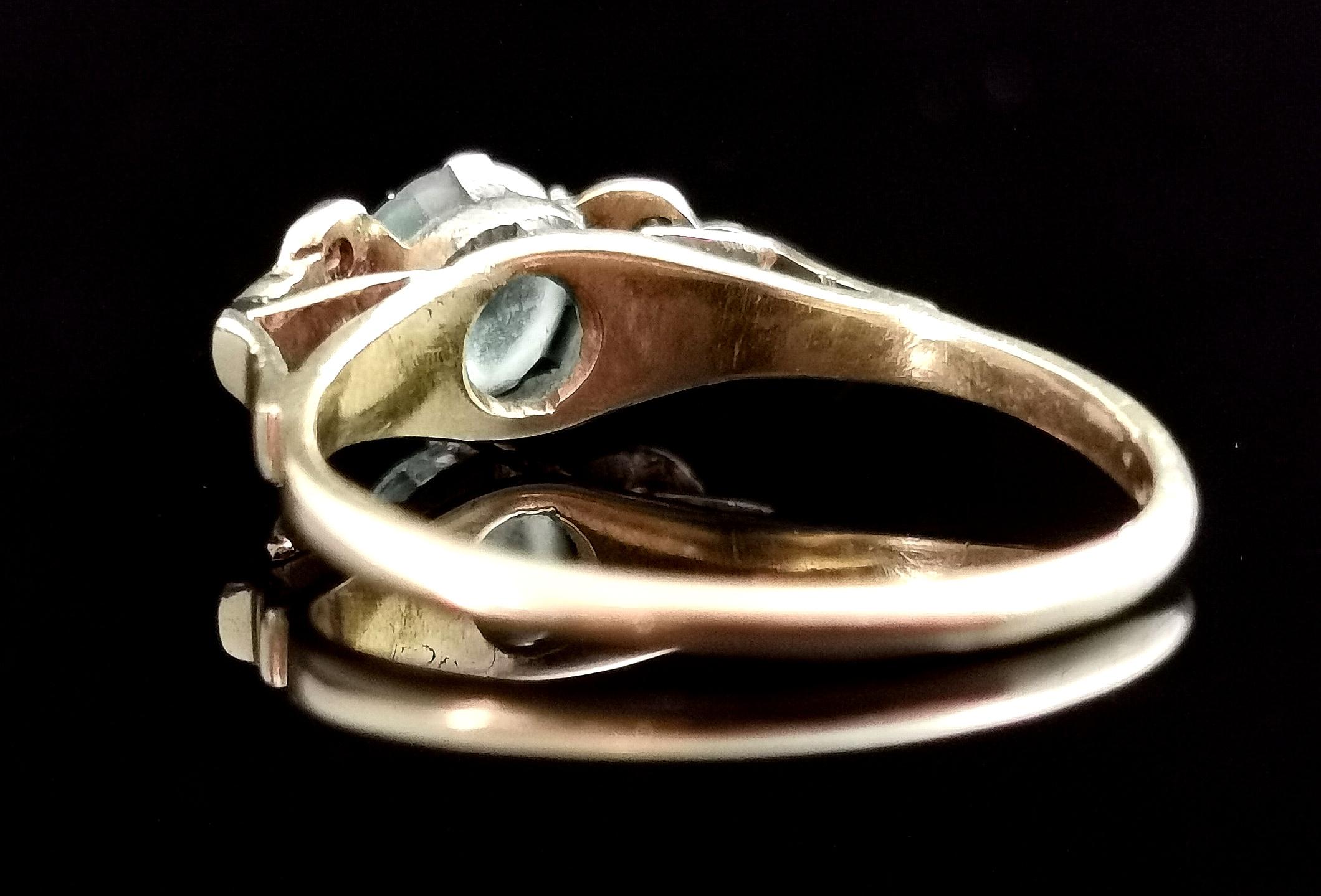 Women's Antique Blue Zircon and Diamond Ring, 18k Gold and Platinum, Art Deco