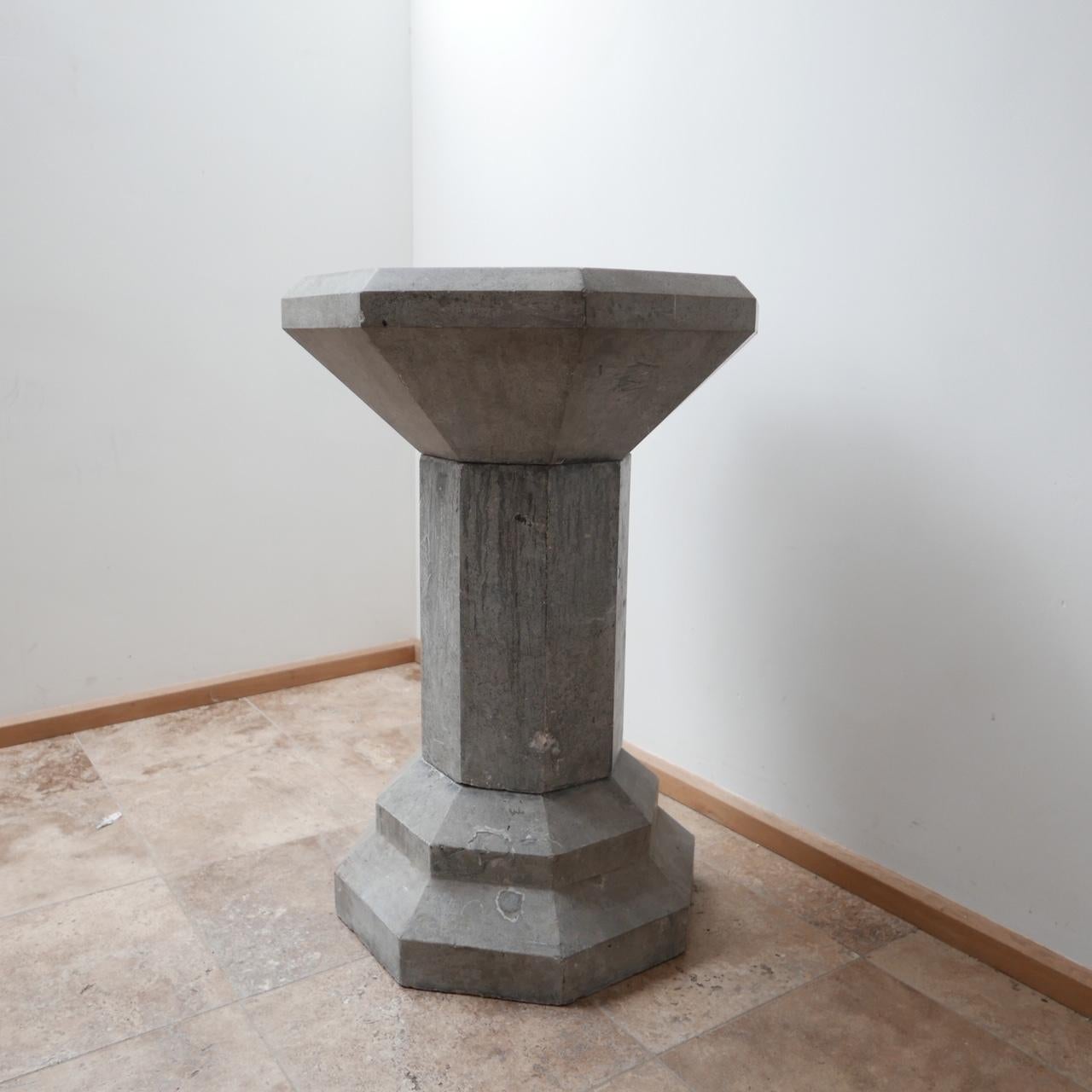 A large font formed from three sections of solid blue stone. 

Belgium, c1890. 

Perfect as a garden ornament or perfect to be used as an occasional ice bucket/wine cooler. 

Historical repair to the top, professionally and seamlessly repaired