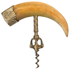 Antique Boar's Tusk Corkscrew with Sterling Silver Mount, circa 1900-1910