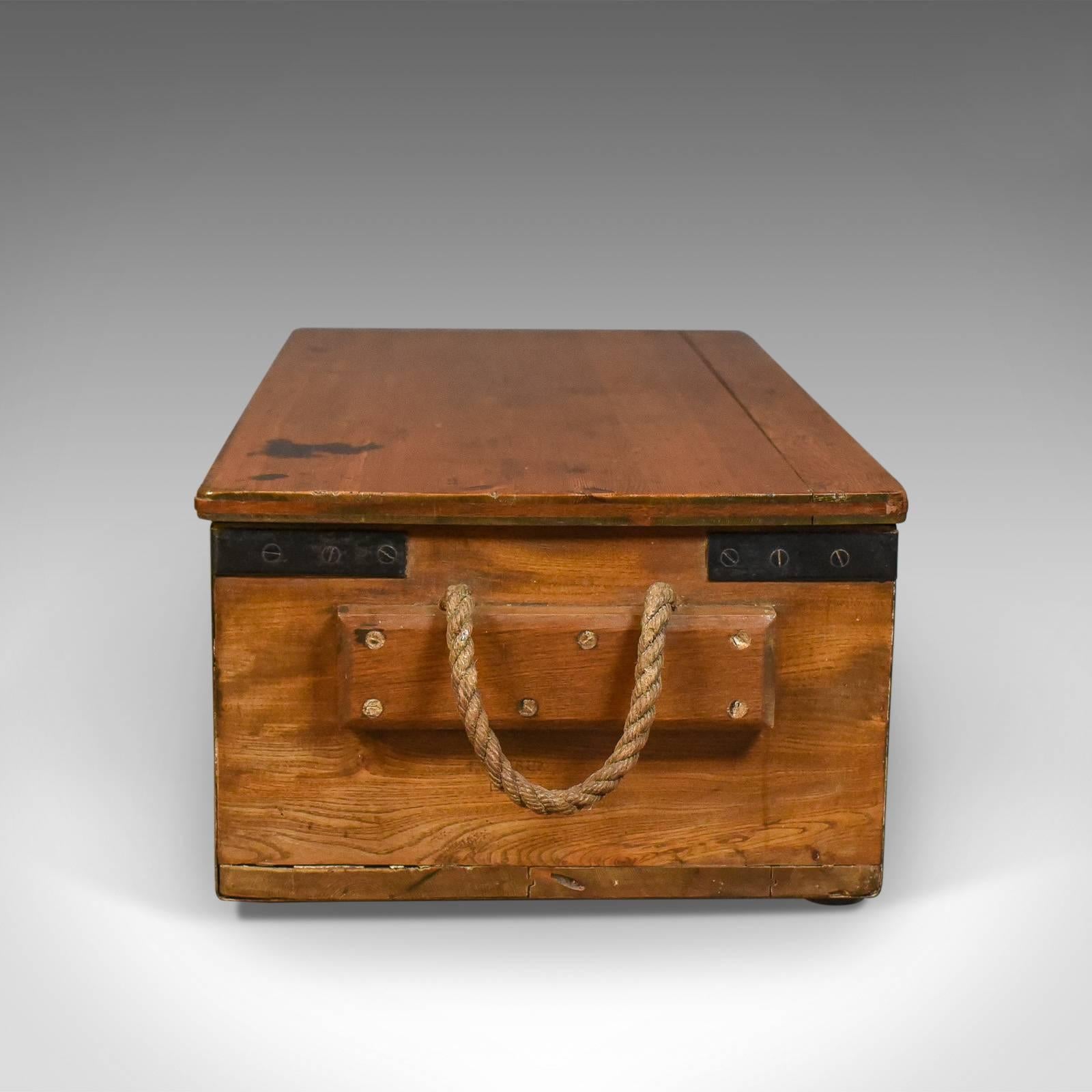 Victorian Antique Boat Builders Chest, English, Pitch Pine and Teak Trunk, circa 1900