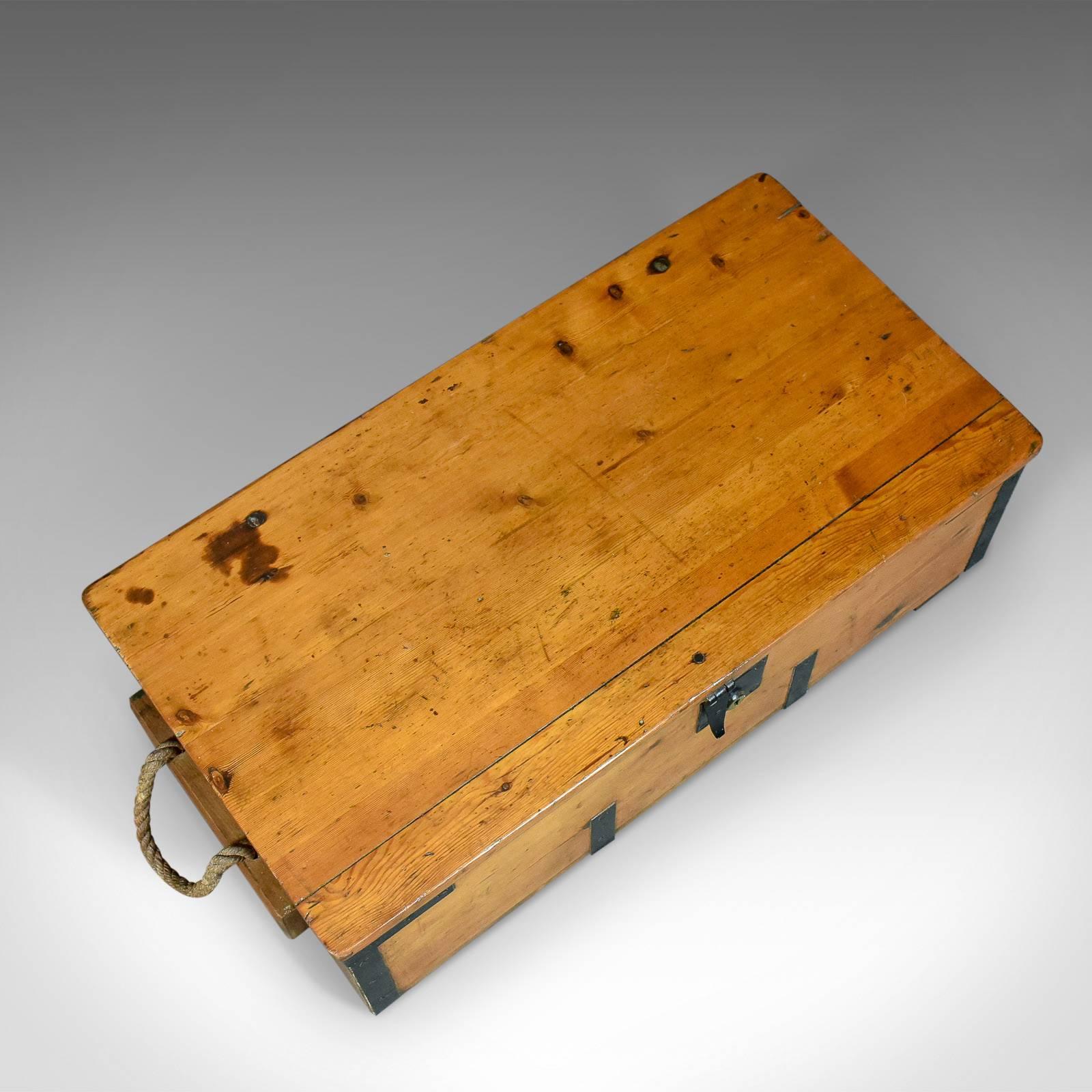 20th Century Antique Boat Builders Chest, English, Pitch Pine and Teak Trunk, circa 1900