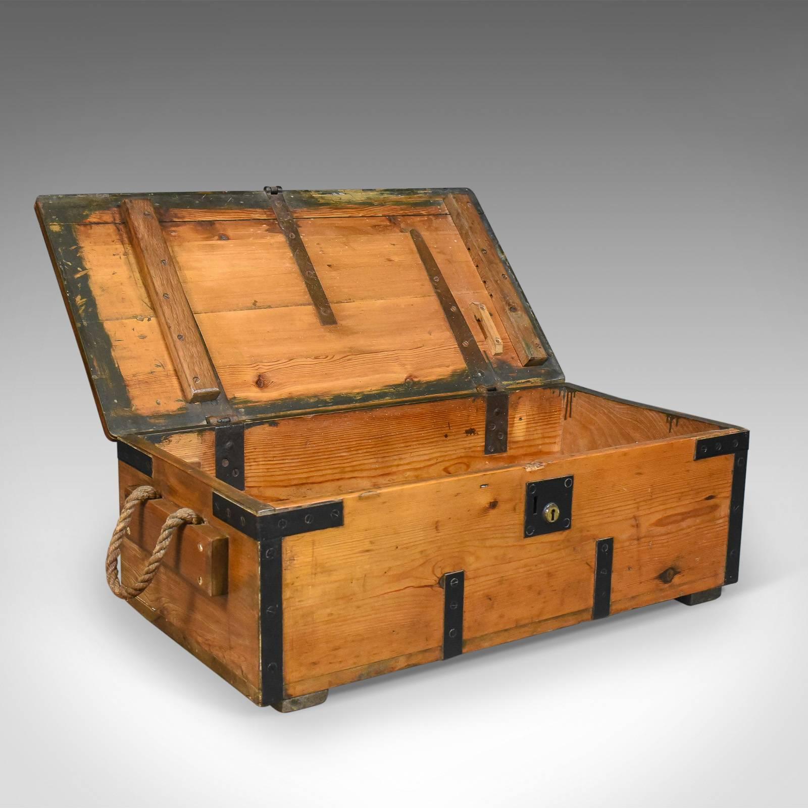 Antique Boat Builders Chest, English, Pitch Pine and Teak Trunk, circa 1900 2