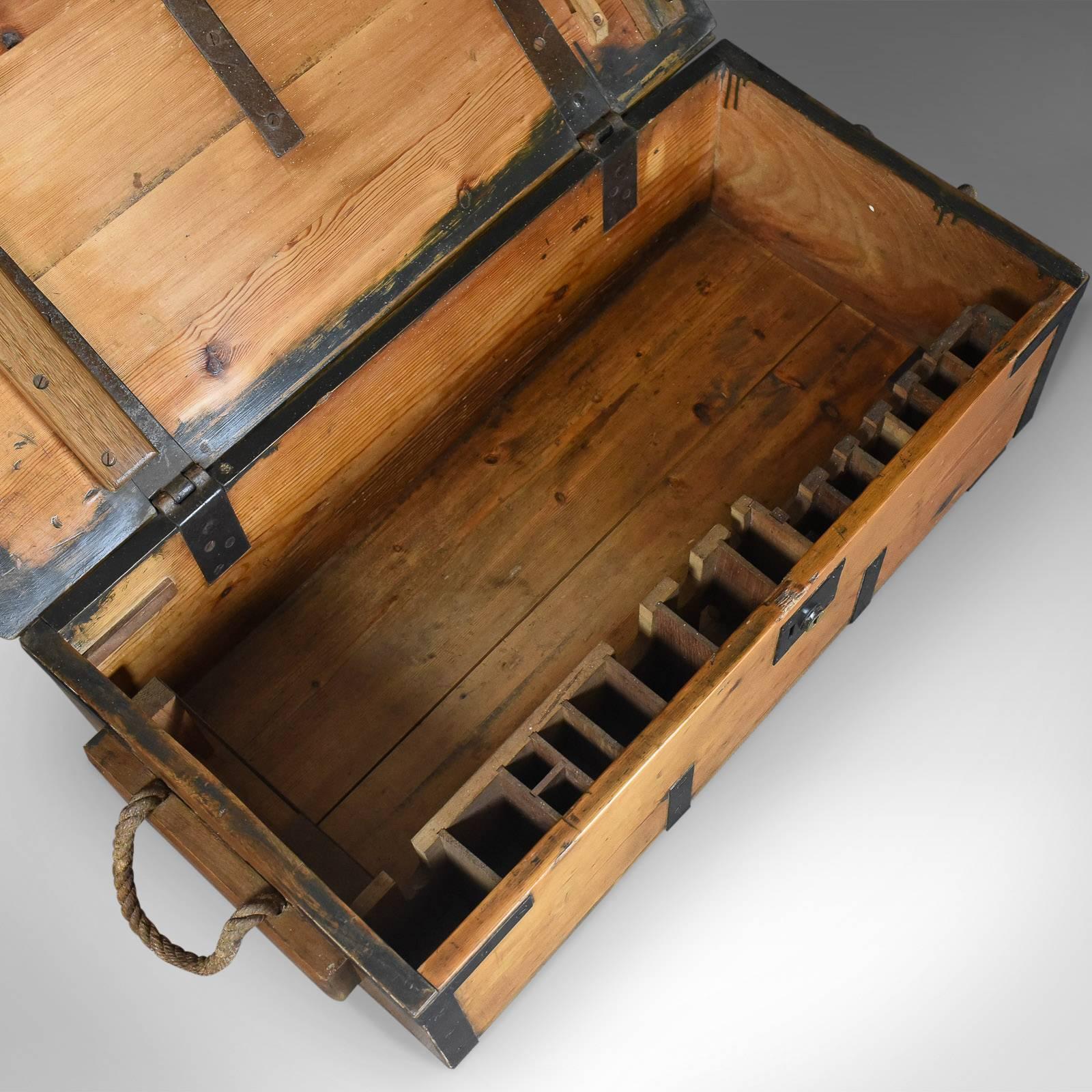Antique Boat Builders Chest, English, Pitch Pine and Teak Trunk, circa 1900 4