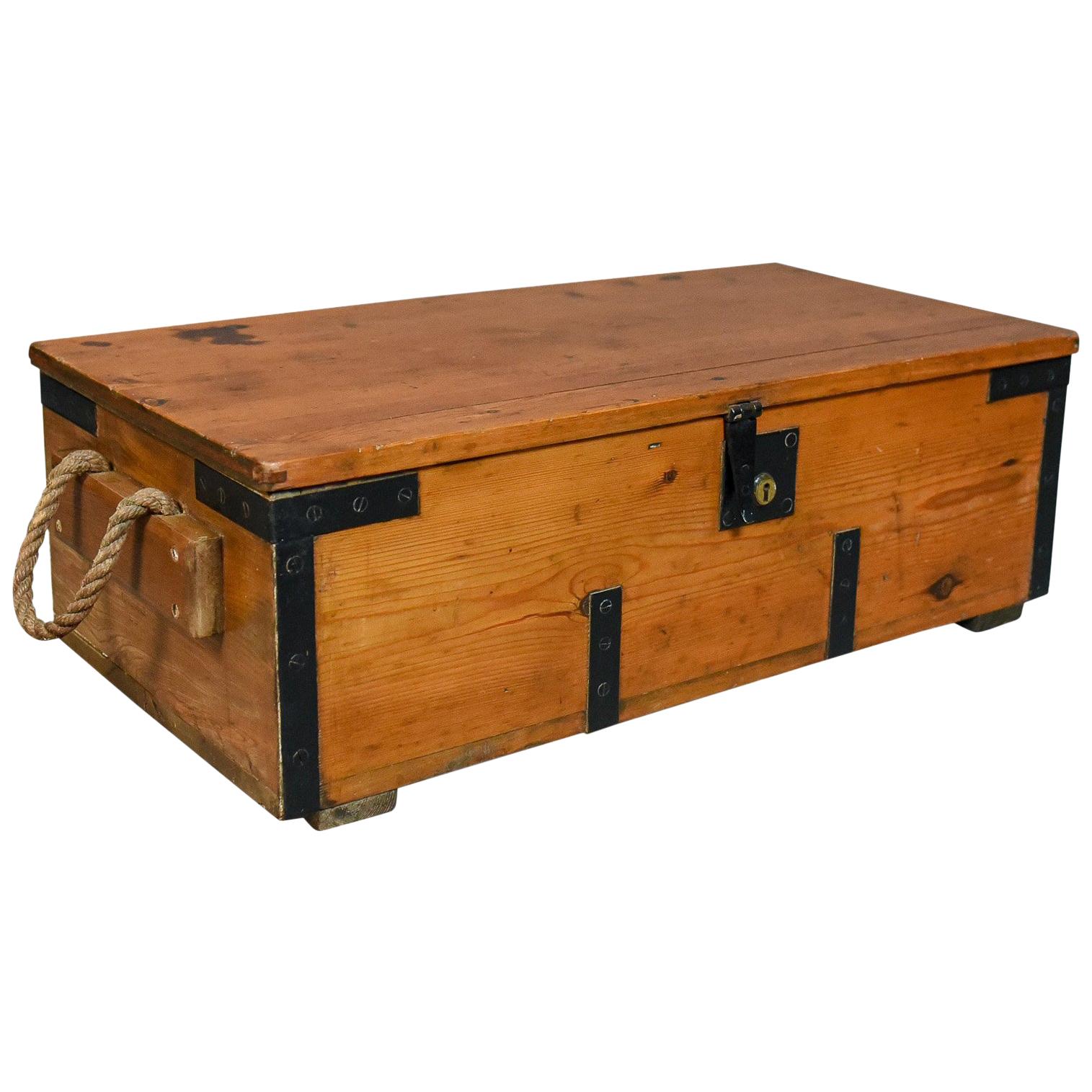 Antique Boat Builders Chest, English, Pitch Pine and Teak Trunk, circa 1900