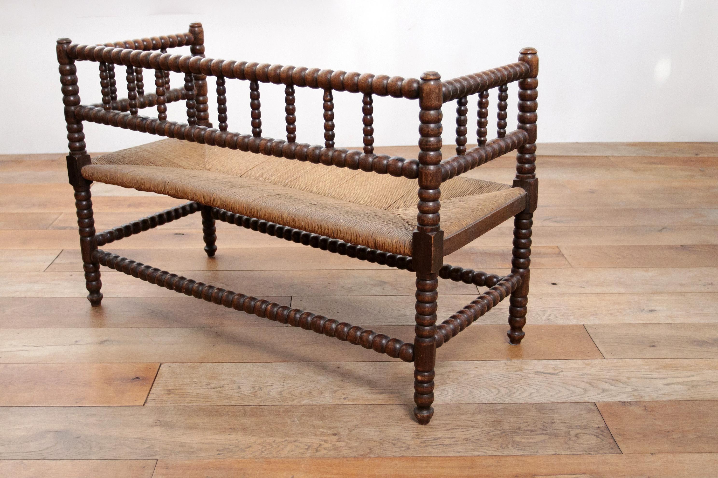 Antique Bobbin Bench A Blend of Craftsmanship and Heritage Rush Woven seat 5