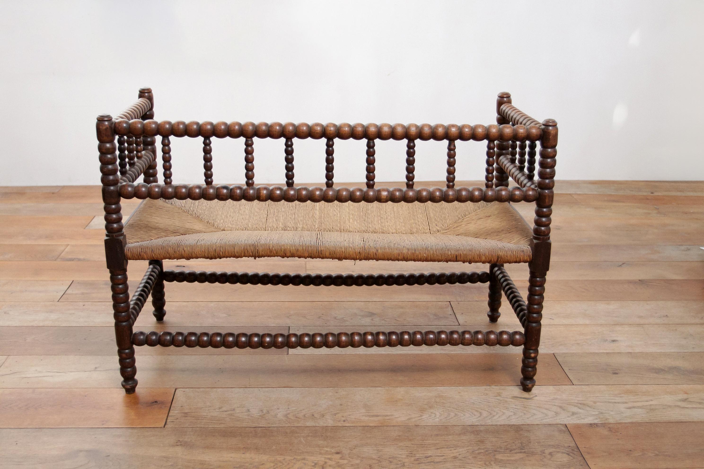 Antique Bobbin Bench A Blend of Craftsmanship and Heritage Rush Woven seat 6