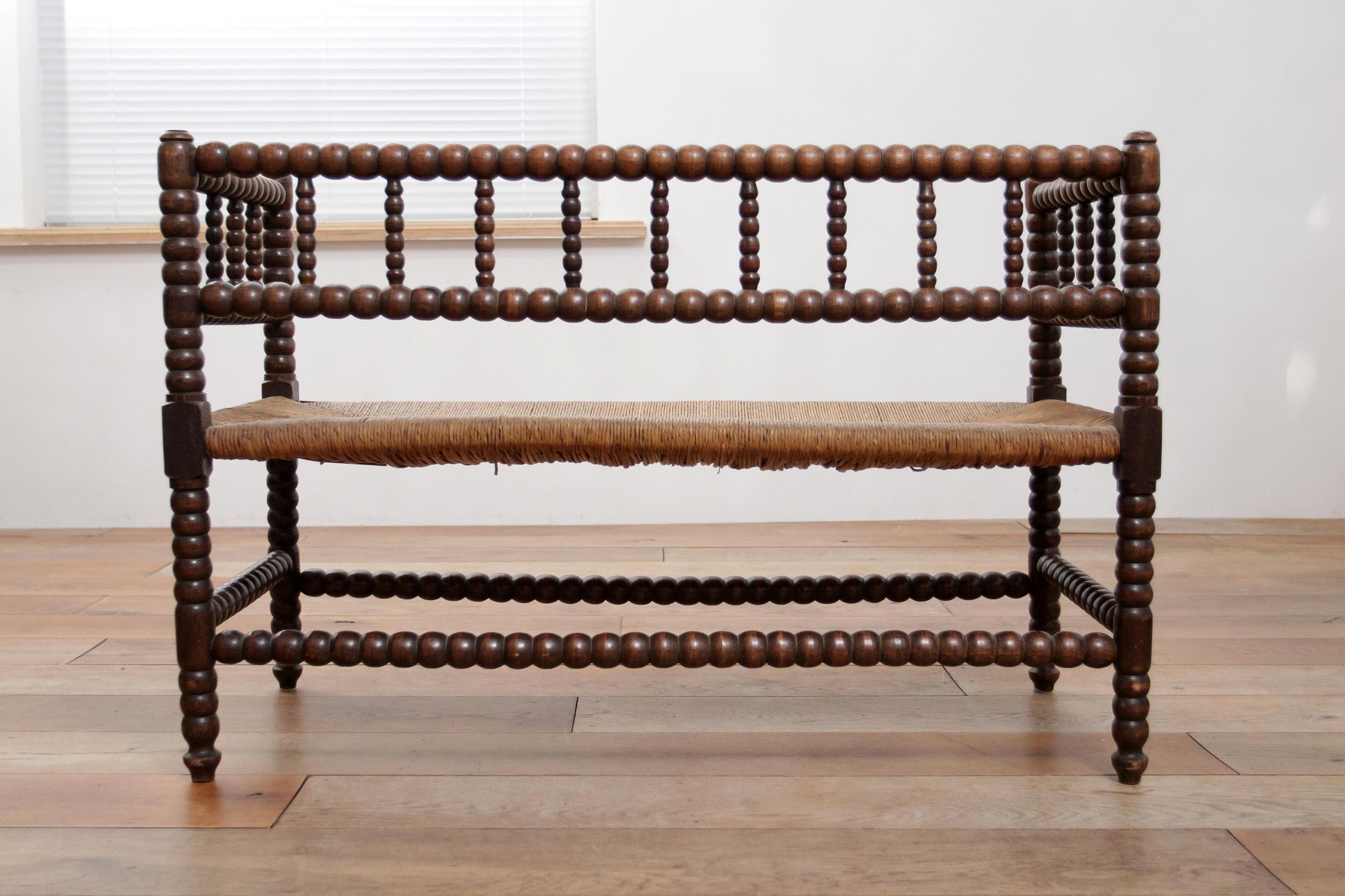 Antique Bobbin Bench A Blend of Craftsmanship and Heritage Rush Woven seat 7