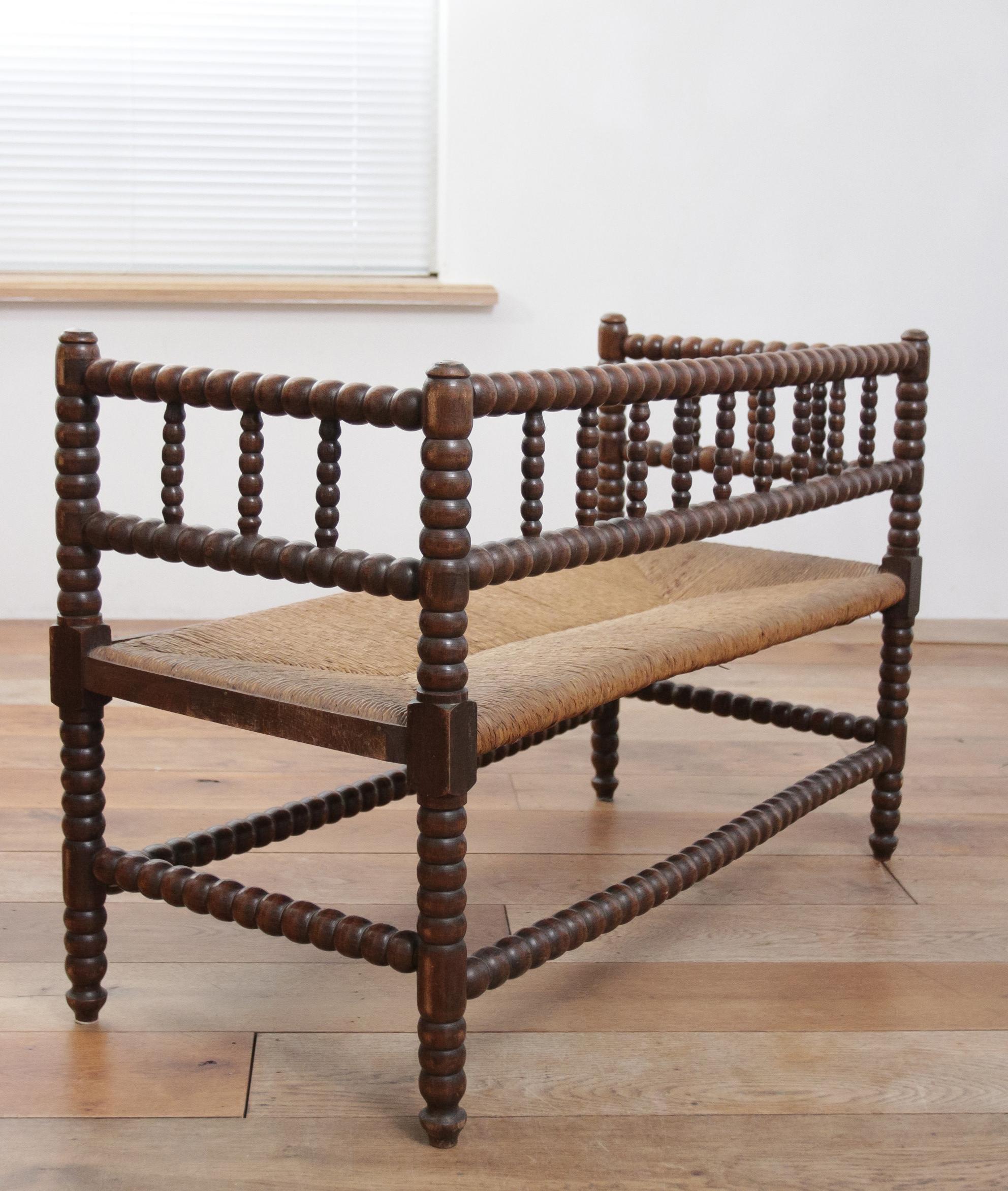 Antique Bobbin Bench A Blend of Craftsmanship and Heritage Rush Woven seat 8