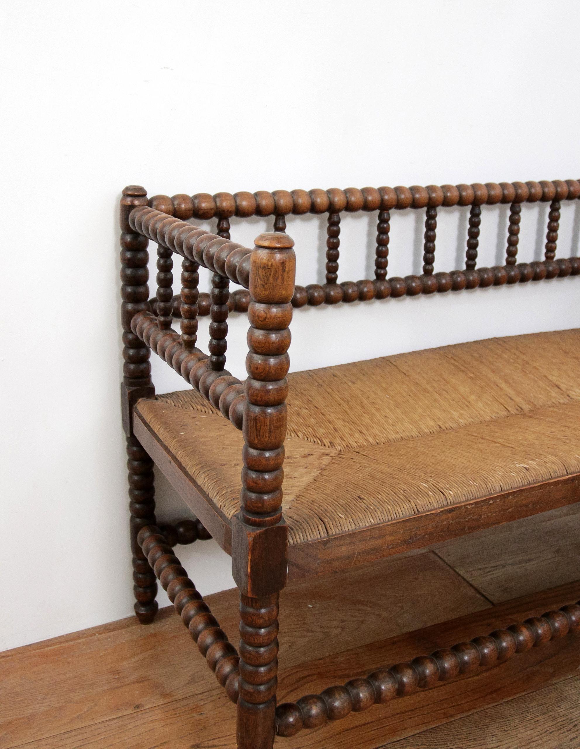 Antique Bobbin Bench A Blend of Craftsmanship and Heritage Rush Woven seat 10