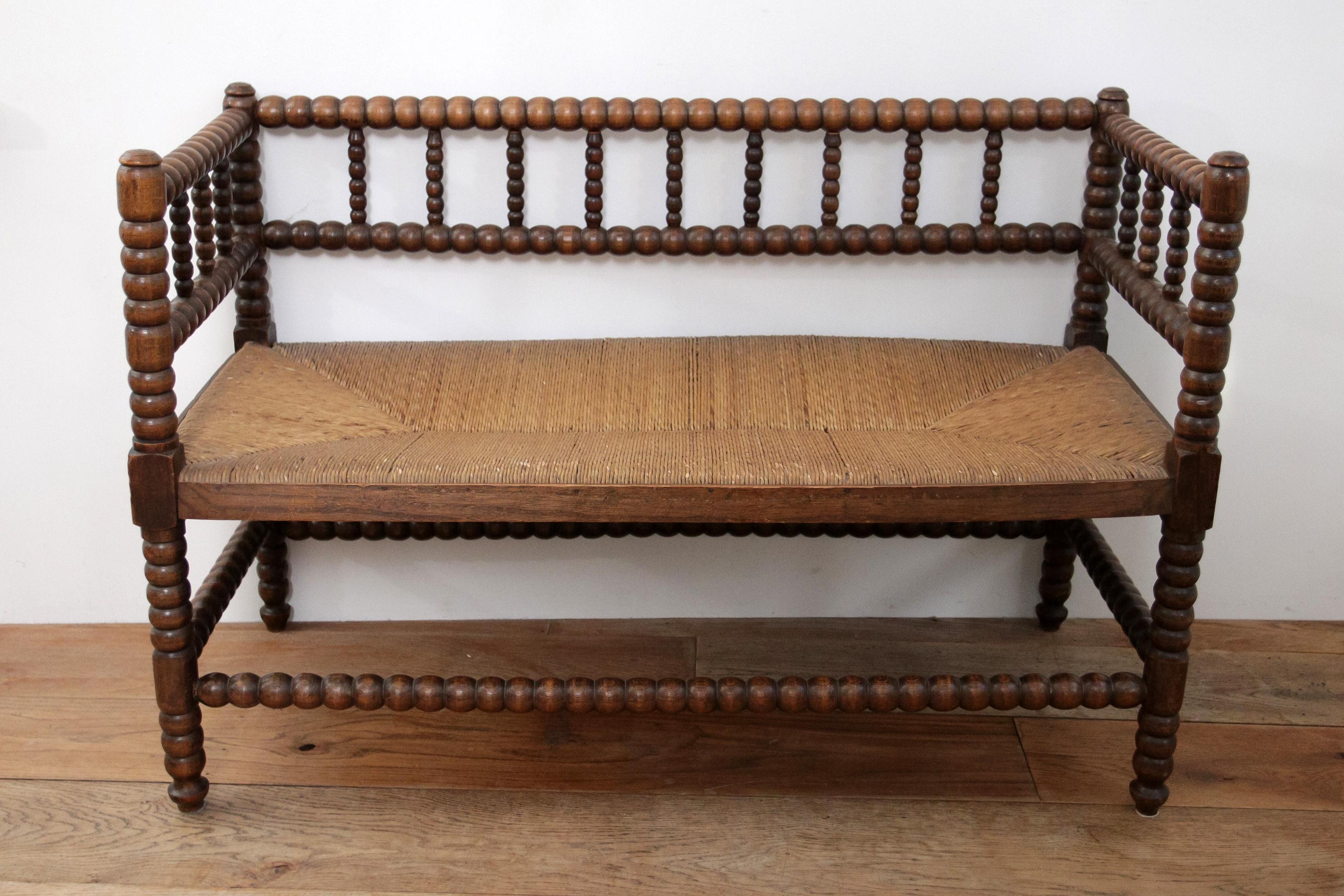 Antique Bobbin Bench A Blend of Craftsmanship and Heritage Rush Woven seat 11