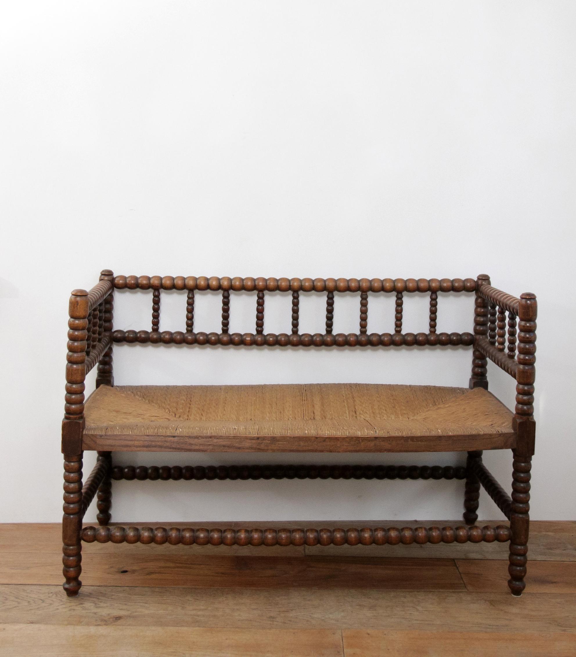 Antique Bobbin Bench A Blend of Craftsmanship and Heritage Rush Woven seat 12