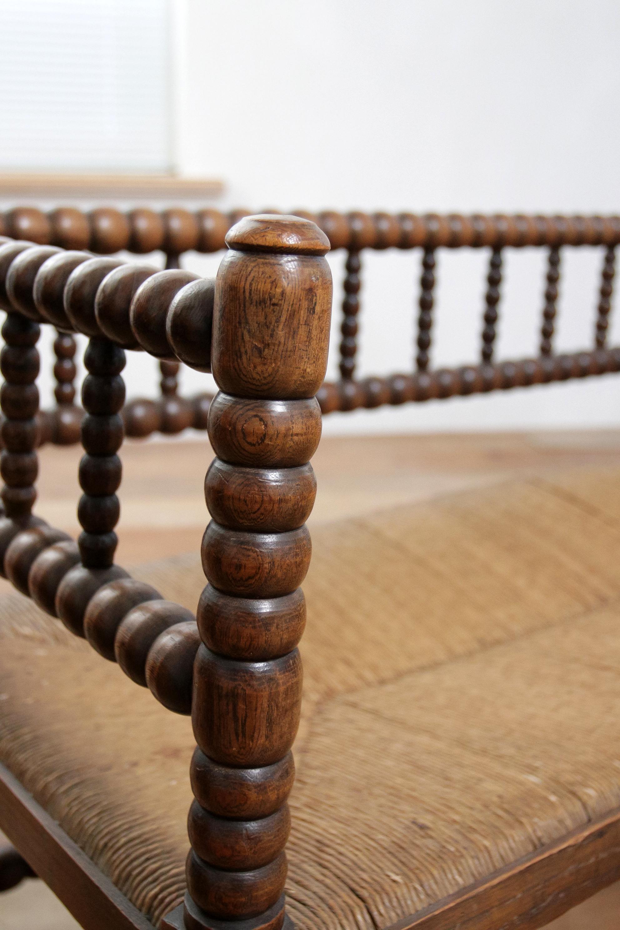 Late 19th Century Antique Bobbin Bench A Blend of Craftsmanship and Heritage Rush Woven seat