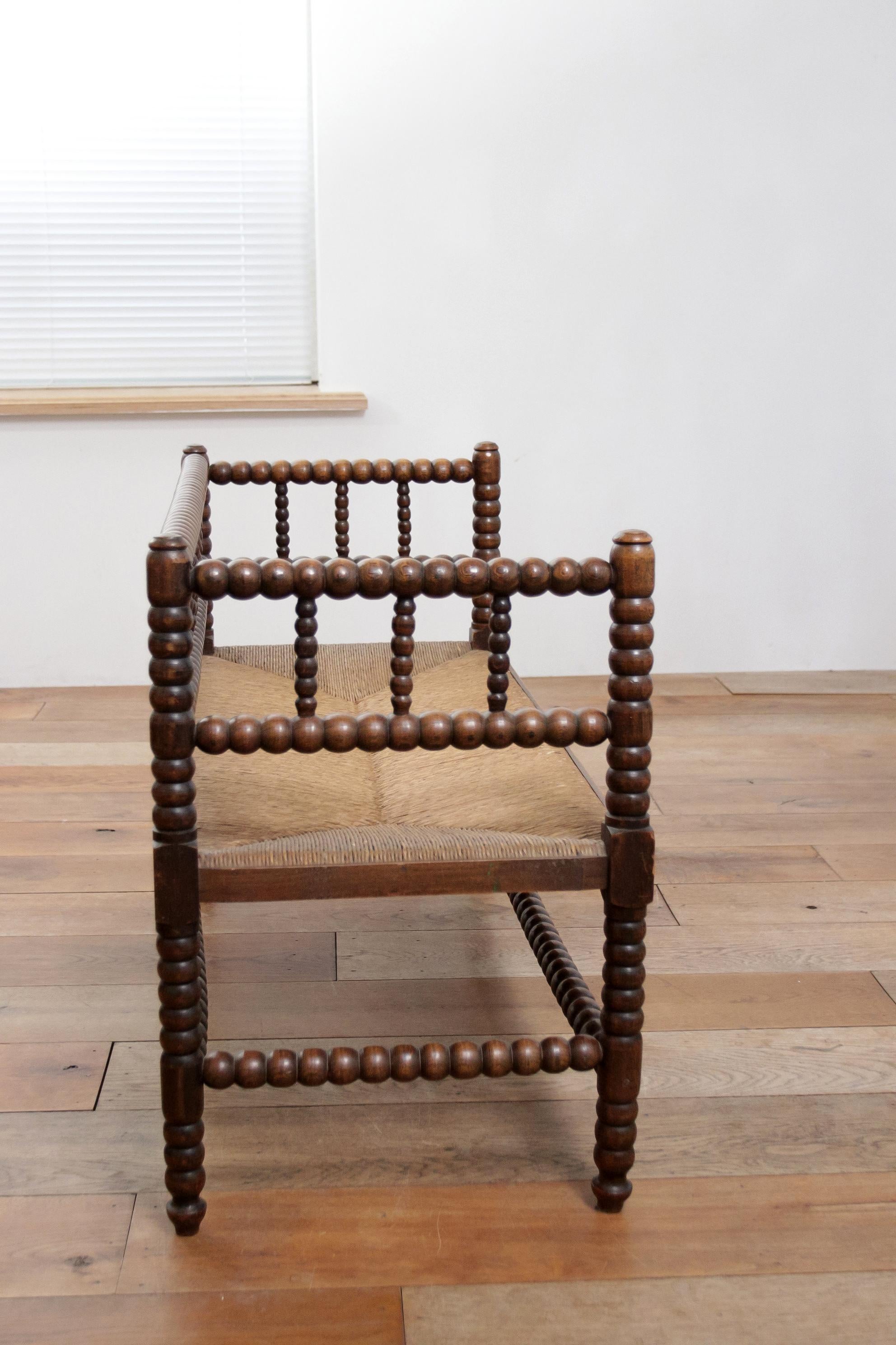Antique Bobbin Bench A Blend of Craftsmanship and Heritage Rush Woven seat 3