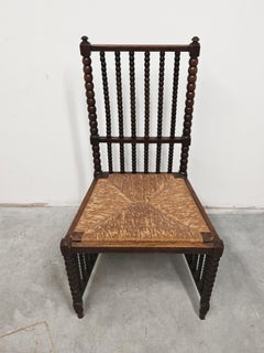 Antique Bobbin Highback Chair done in Oak with the Rush seats, France 1900s
