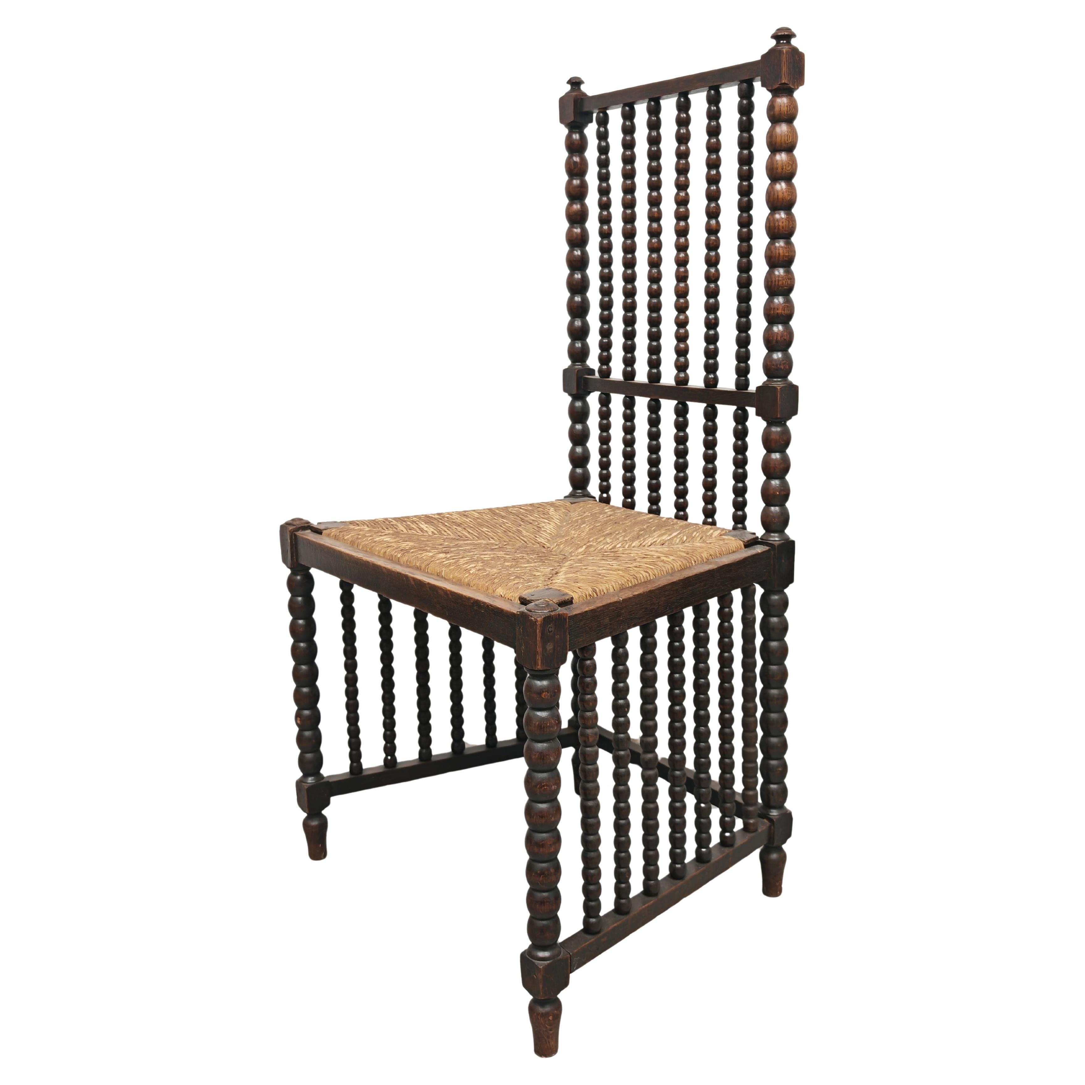 Antique Bobbin Highback Chair done in Oak with the Rush seats, France 1900s