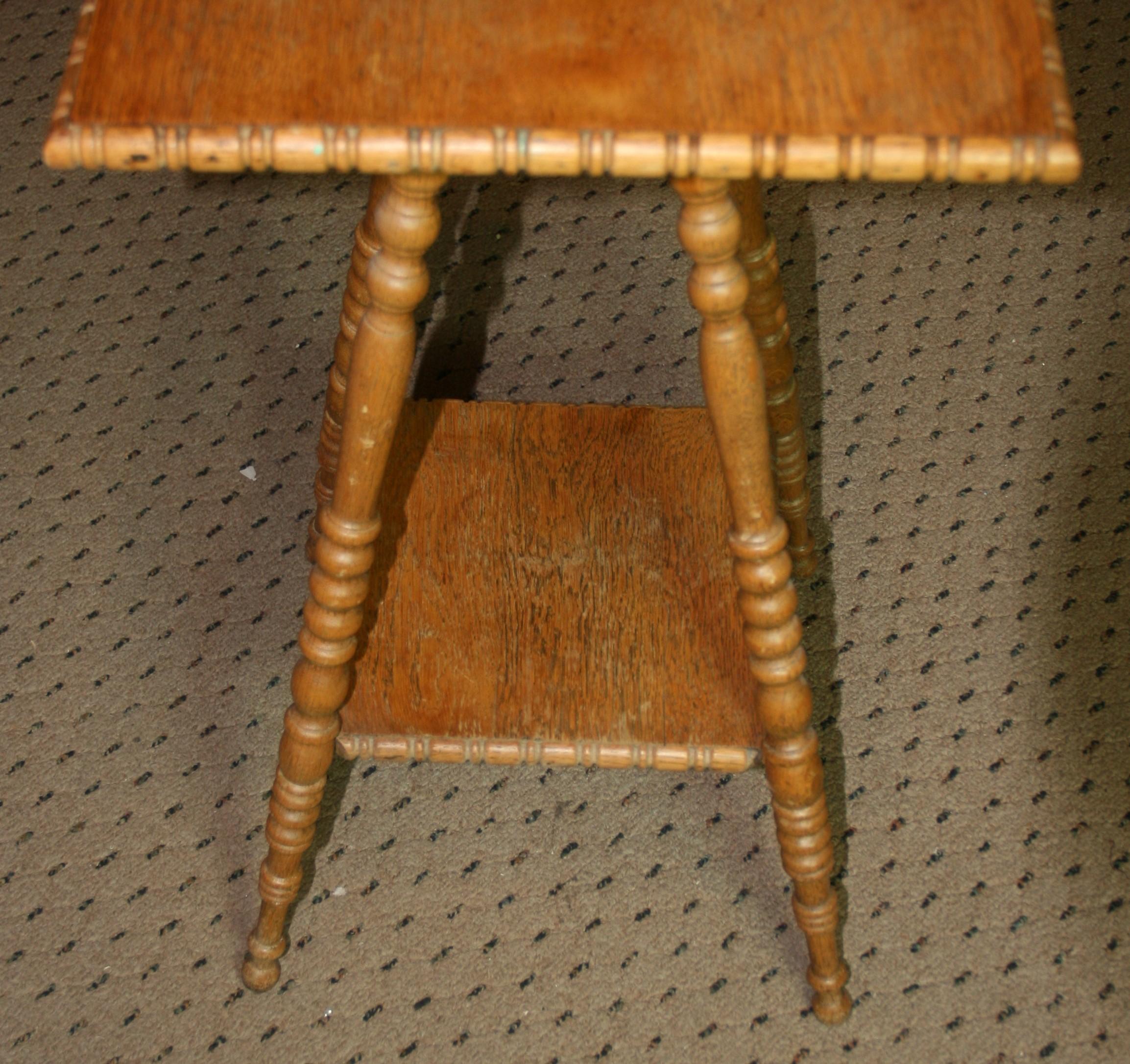 Antique Bobbin Leg Solid Oak Plant Stand/Pedestal Table For Sale 2