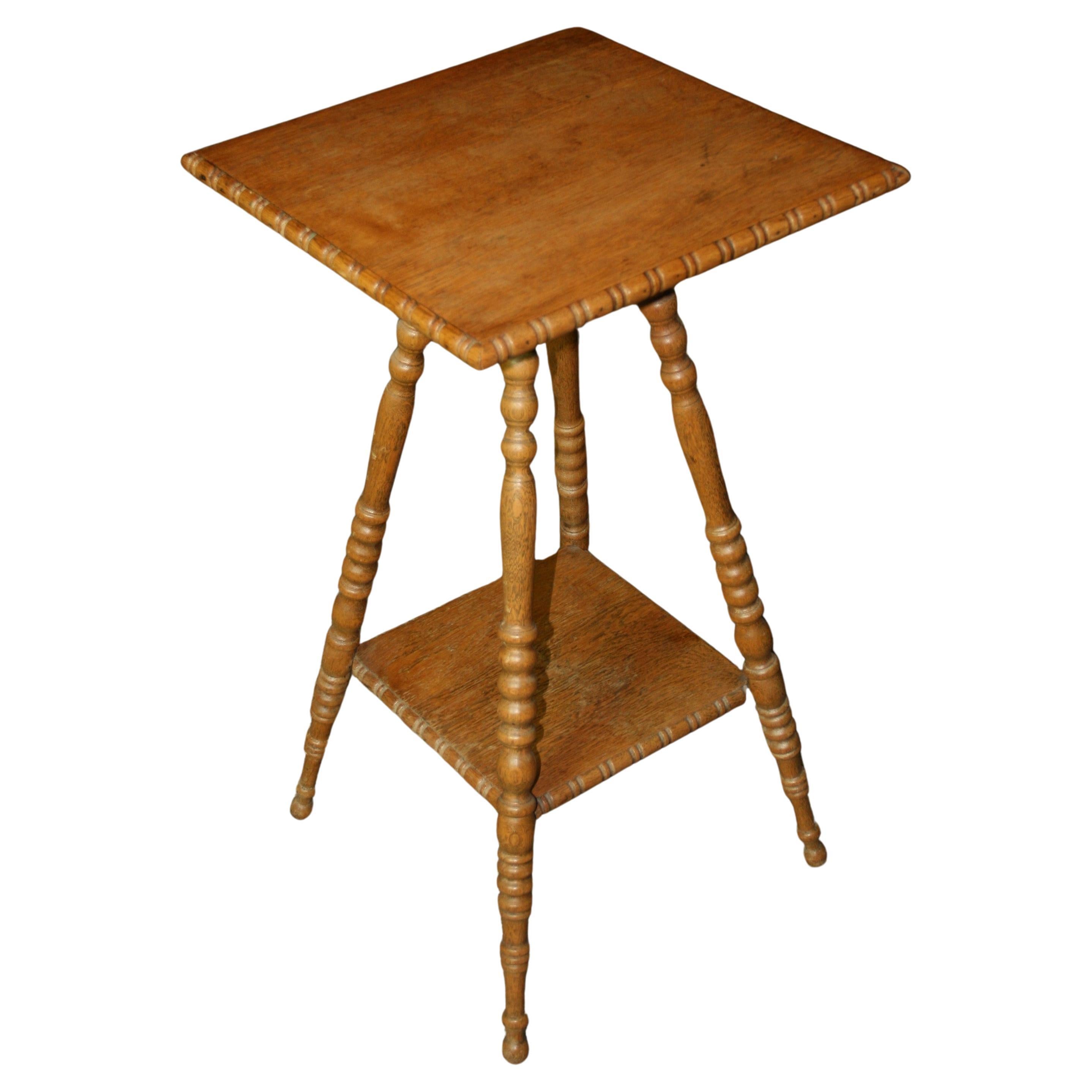 Antique Bobbin Leg Solid Oak Plant Stand/Pedestal Table