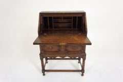 Antique Bobbin Leg Tiger Oak Drop Front Desk, Slant Front, Scotland 1920, H352