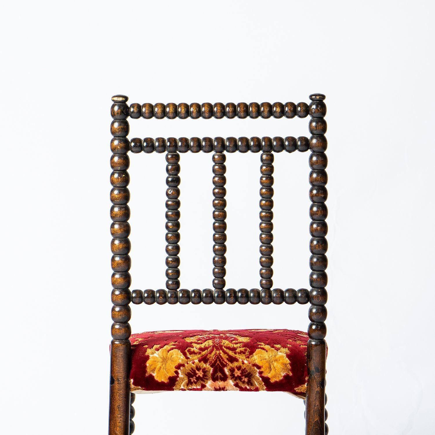 Antique Bobbin Turned Chair with Red Velvet Upholstery, 19th Century 6