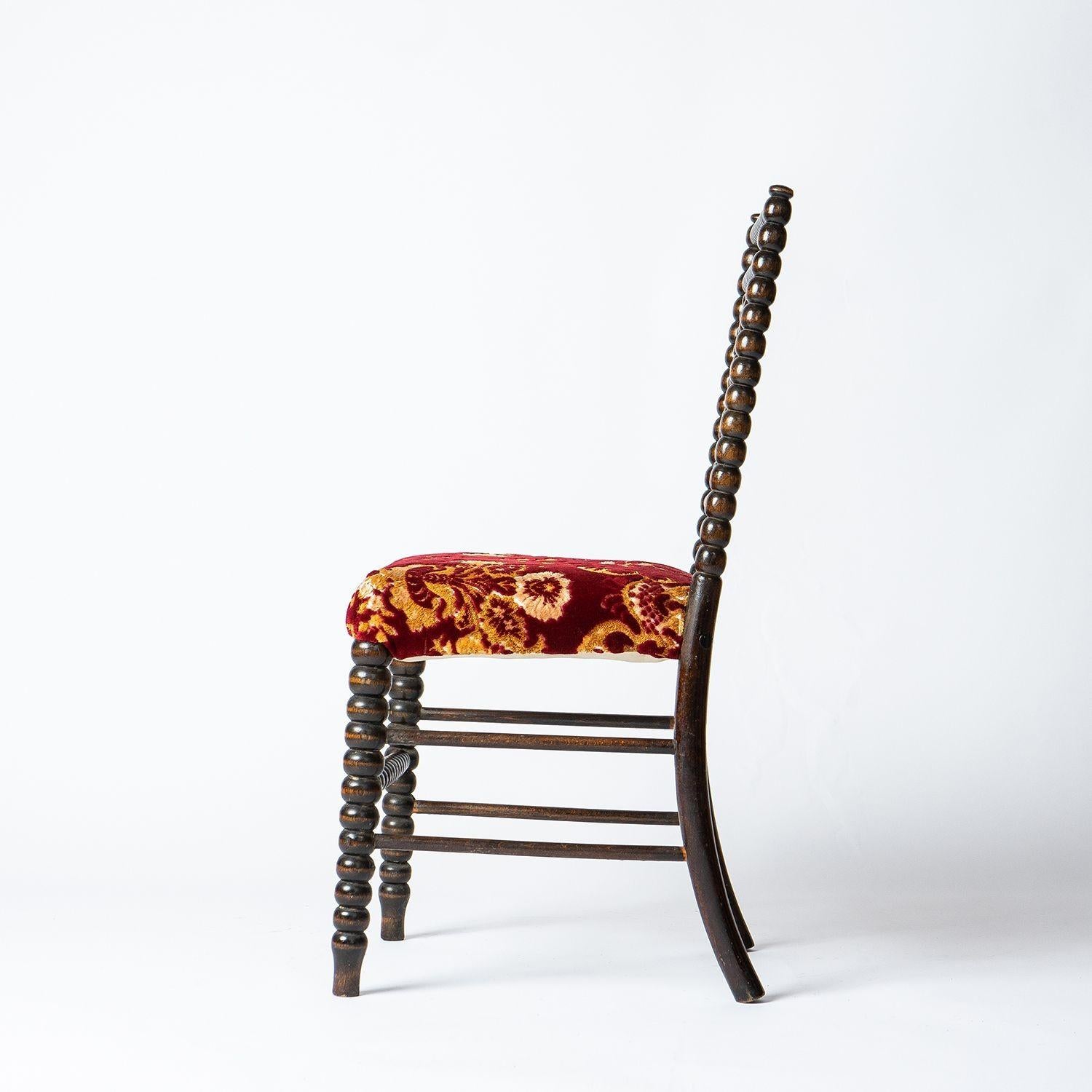 Antique Bobbin Turned Chair with Red Velvet Upholstery, 19th Century 7