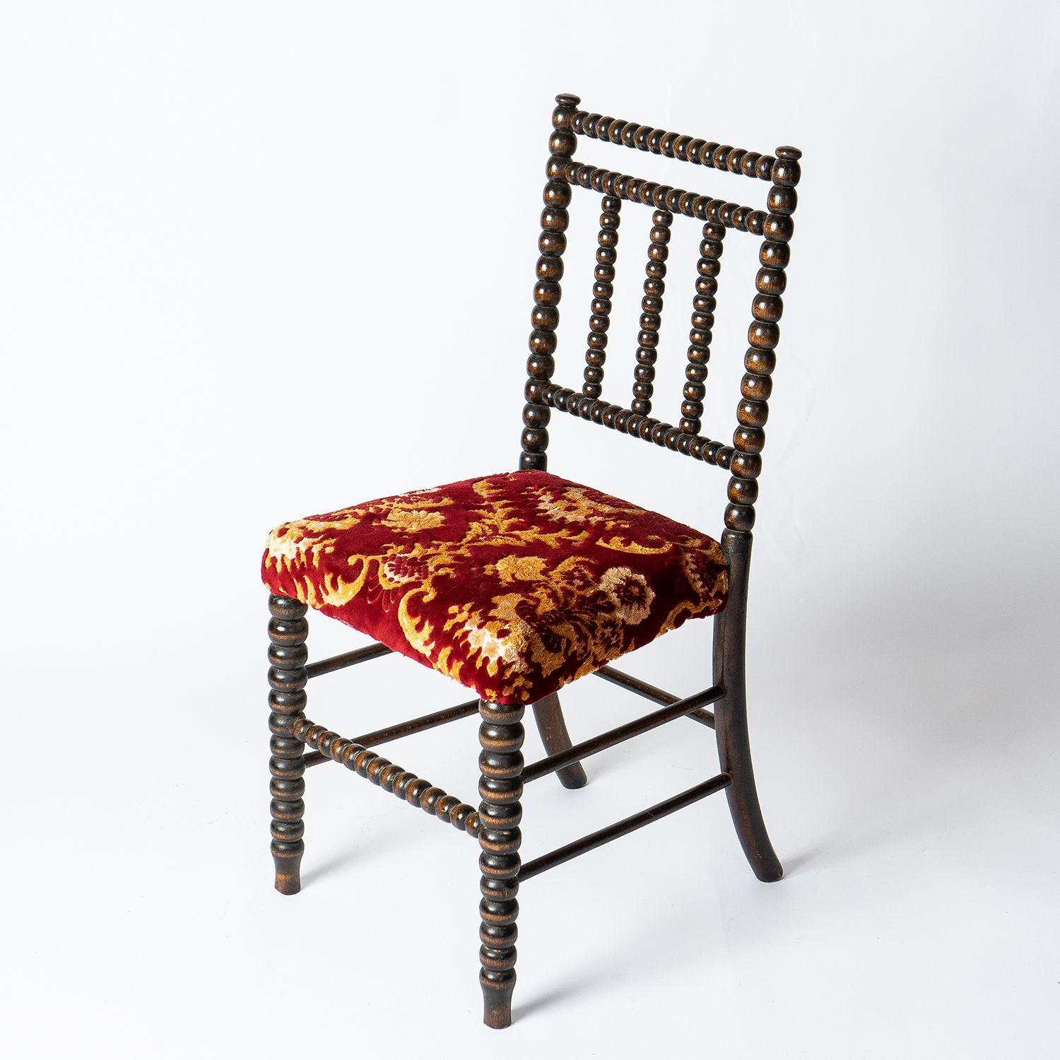 Antique Bobbin Turned Chair with Red Velvet Upholstery, 19th Century 8