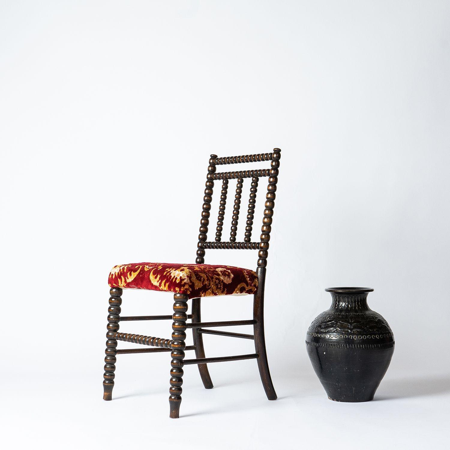 Antique Bobbin Turned Chair with Red Velvet Upholstery, 19th Century 9