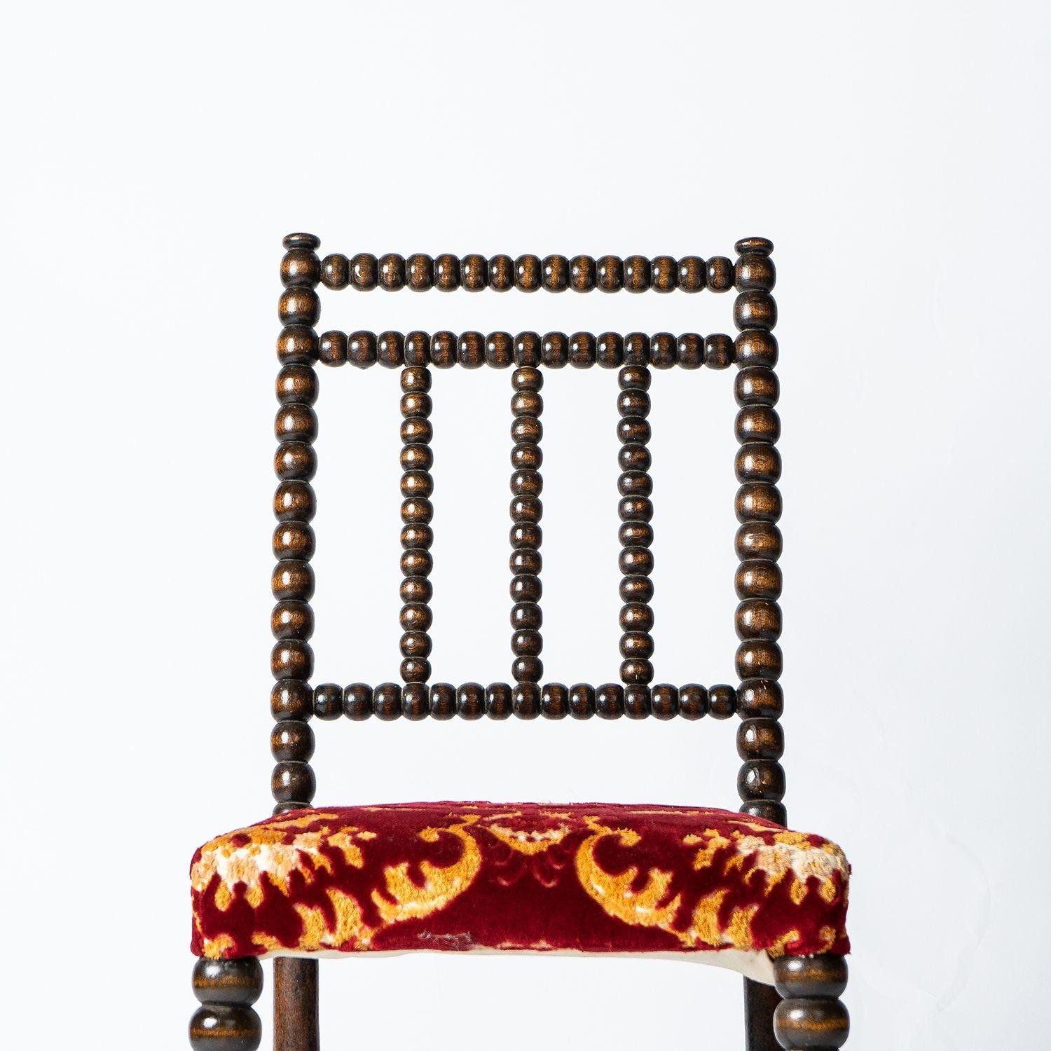 Antique Bobbin Turned Chair with Red Velvet Upholstery, 19th Century In Good Condition In Bristol, GB