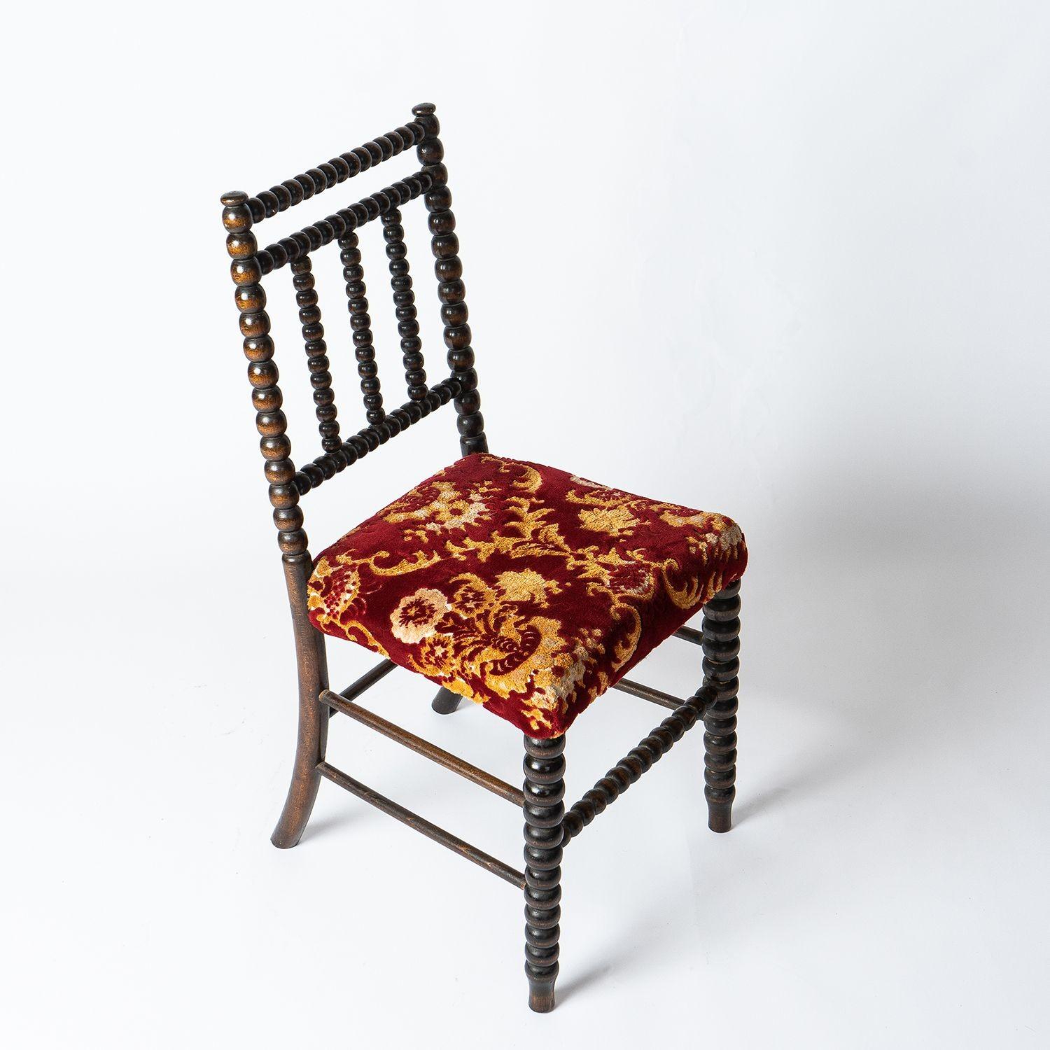 Antique Bobbin Turned Chair with Red Velvet Upholstery, 19th Century 3