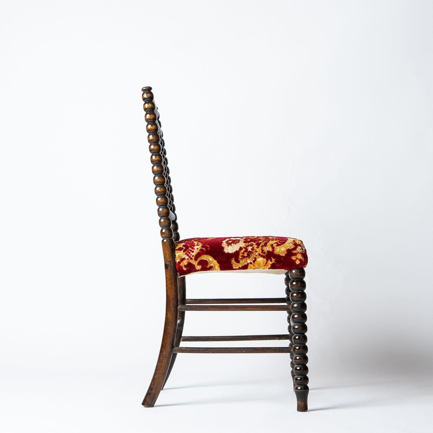 Antique Bobbin Turned Chair with Red Velvet Upholstery, 19th Century 4