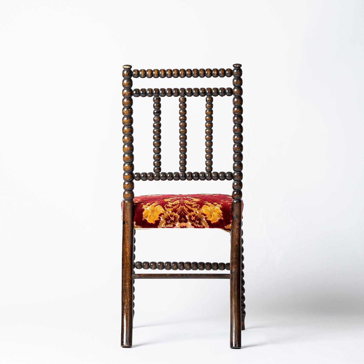 Antique Bobbin Turned Chair with Red Velvet Upholstery, 19th Century 5