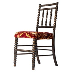 Antique Bobbin Turned Chair with Red Velvet Upholstery, 19th Century