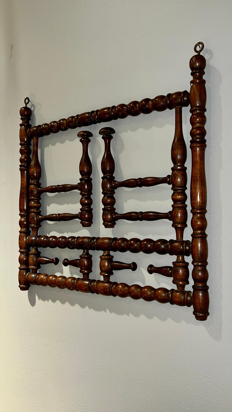 Antique BobbinTurned Mahogany WallMount Coat Rack For Sale at 1stDibs