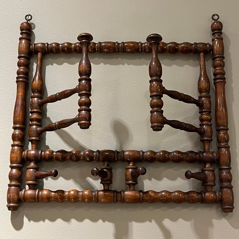 Antique BobbinTurned Mahogany WallMount Coat Rack For Sale at 1stDibs