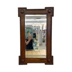 Antique Bobbin Turned Oak Wall Mirror – Arts and Crafts Style Spool Beaded Frame